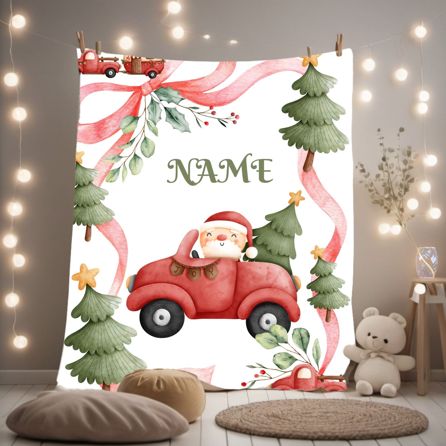Cozy Holiday Velveteen Plush Blanket, Personalized Christmas Blanket, Santa Car Throw, Winter Gifts, Festive Home Decor