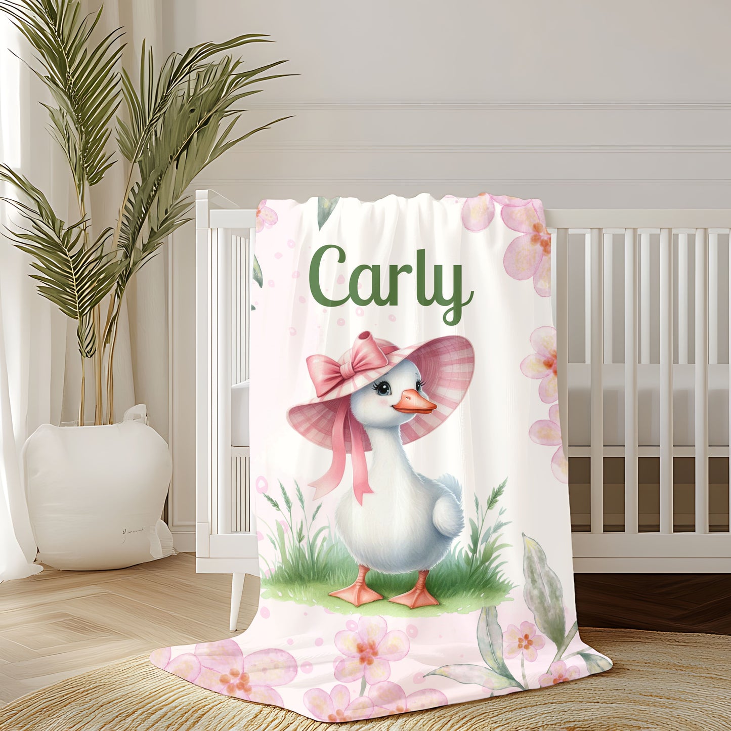 Personalized Velveteen Plush Blanket with Floral Design, Cozy Home Decor, Baby Shower Gift, Unique Gift for Kids