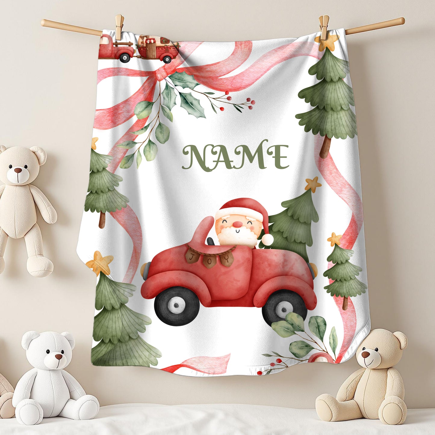 Cozy Holiday Velveteen Plush Blanket, Personalized Christmas Blanket, Santa Car Throw, Winter Gifts, Festive Home Decor
