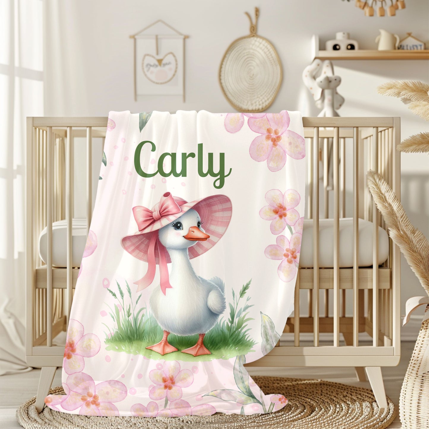 Personalized Velveteen Plush Blanket with Floral Design, Cozy Home Decor, Baby Shower Gift, Unique Gift for Kids