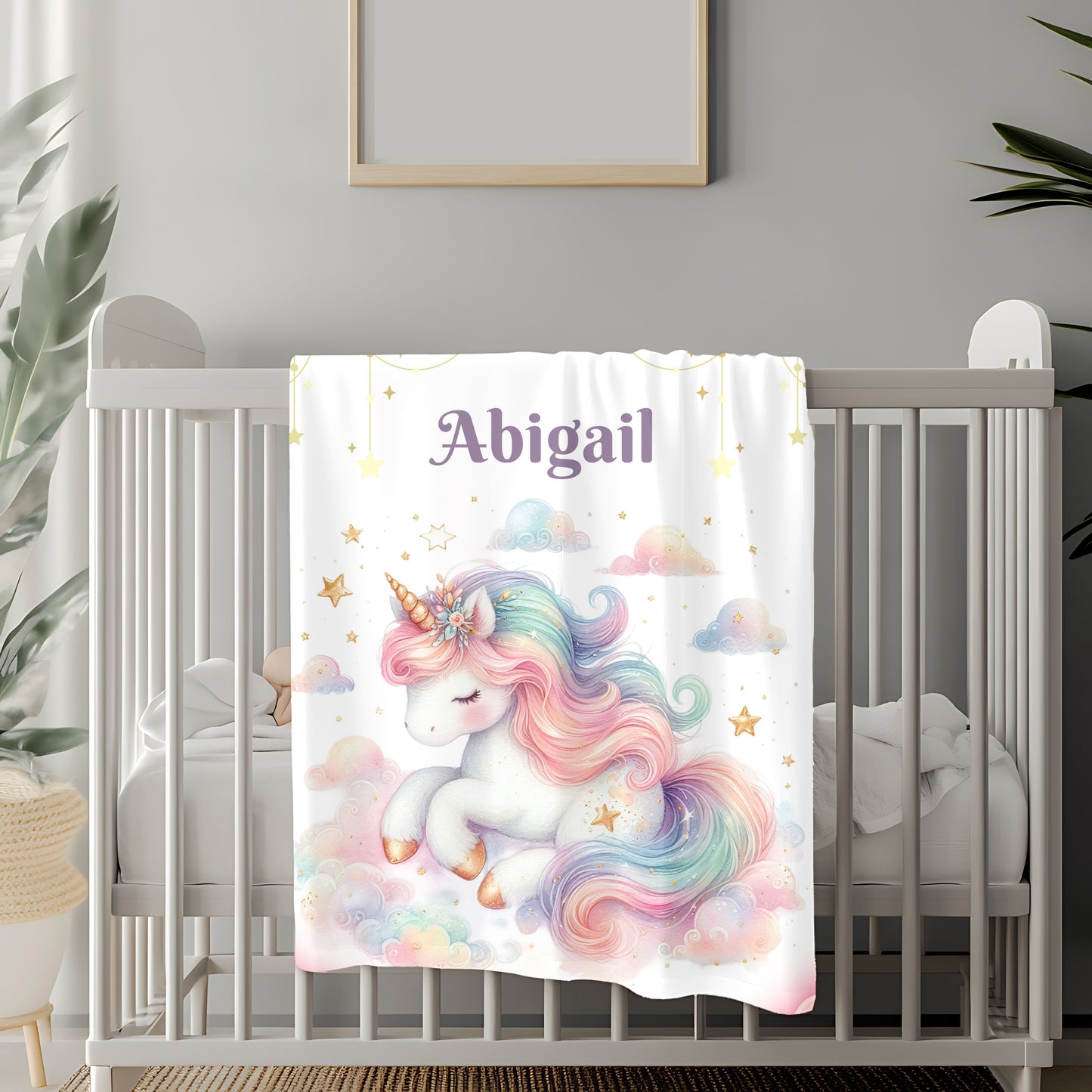 Unicorn Dream Velveteen Blanket, Personalized Cozy Blanket, Baby Shower Gift, Kids Room Decor, Magical Unicorn Gift