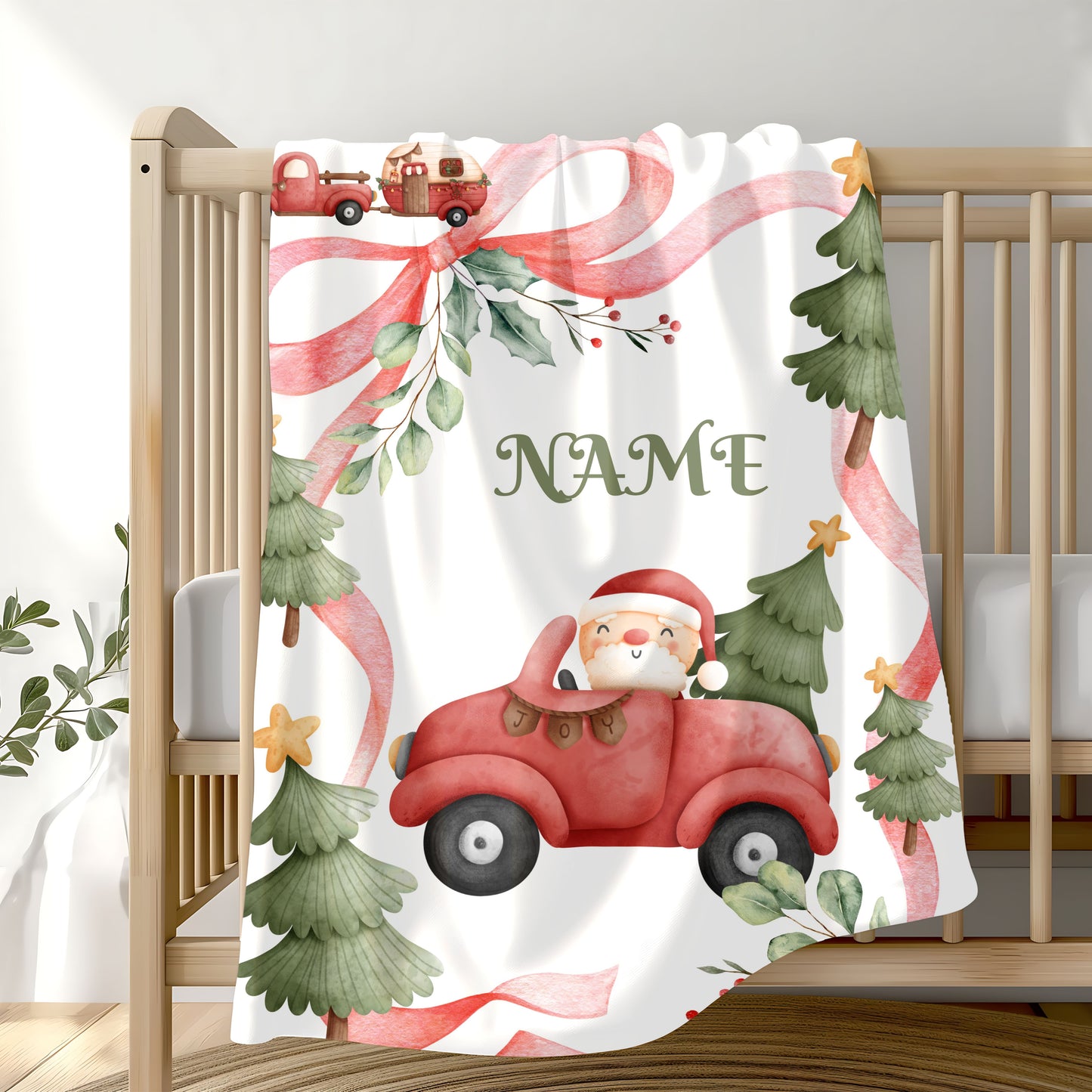 Cozy Holiday Velveteen Plush Blanket, Personalized Christmas Blanket, Santa Car Throw, Winter Gifts, Festive Home Decor