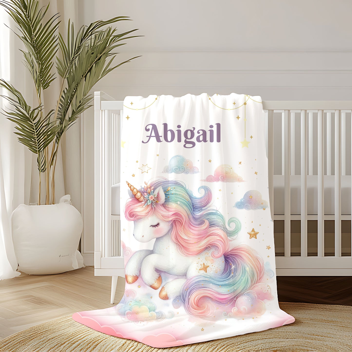 Unicorn Dream Velveteen Blanket, Personalized Cozy Blanket, Baby Shower Gift, Kids Room Decor, Magical Unicorn Gift