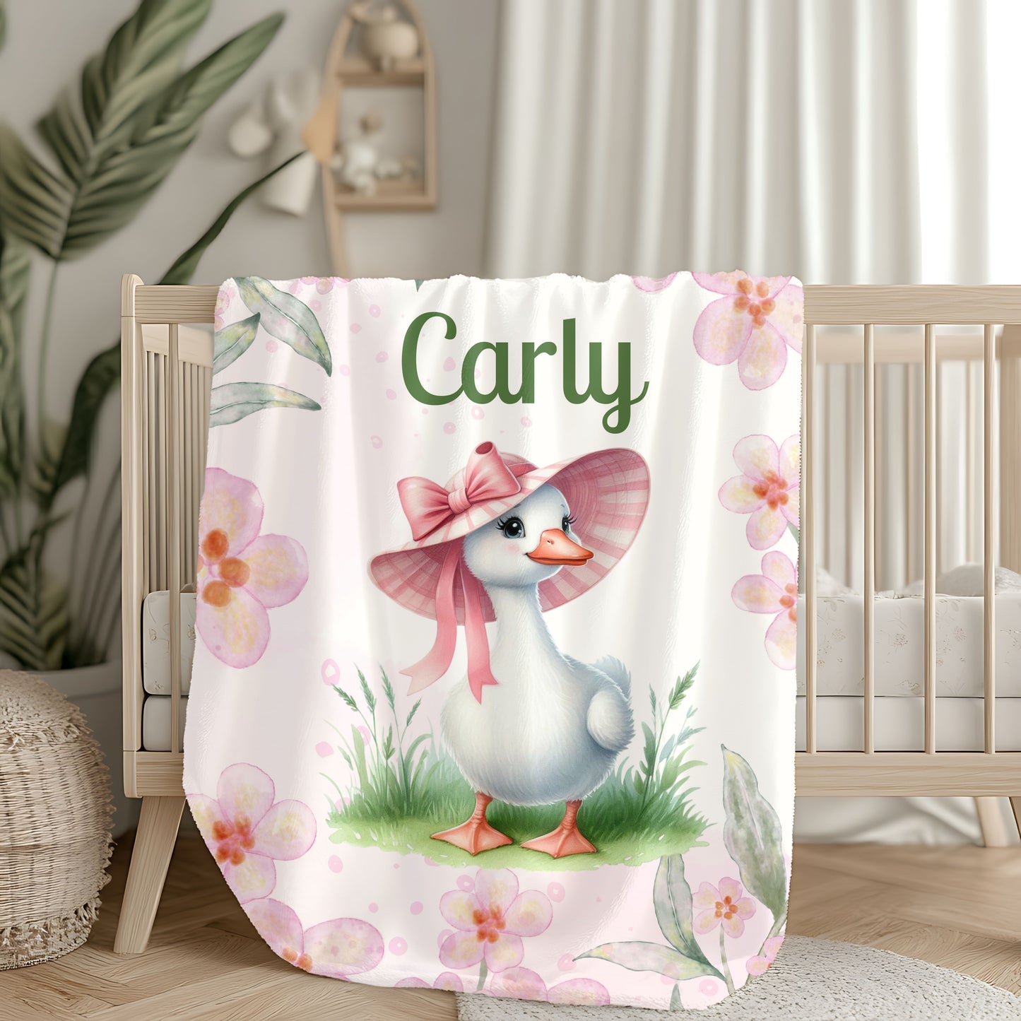 Personalized Velveteen Plush Blanket with Floral Design, Cozy Home Decor, Baby Shower Gift, Unique Gift for Kids