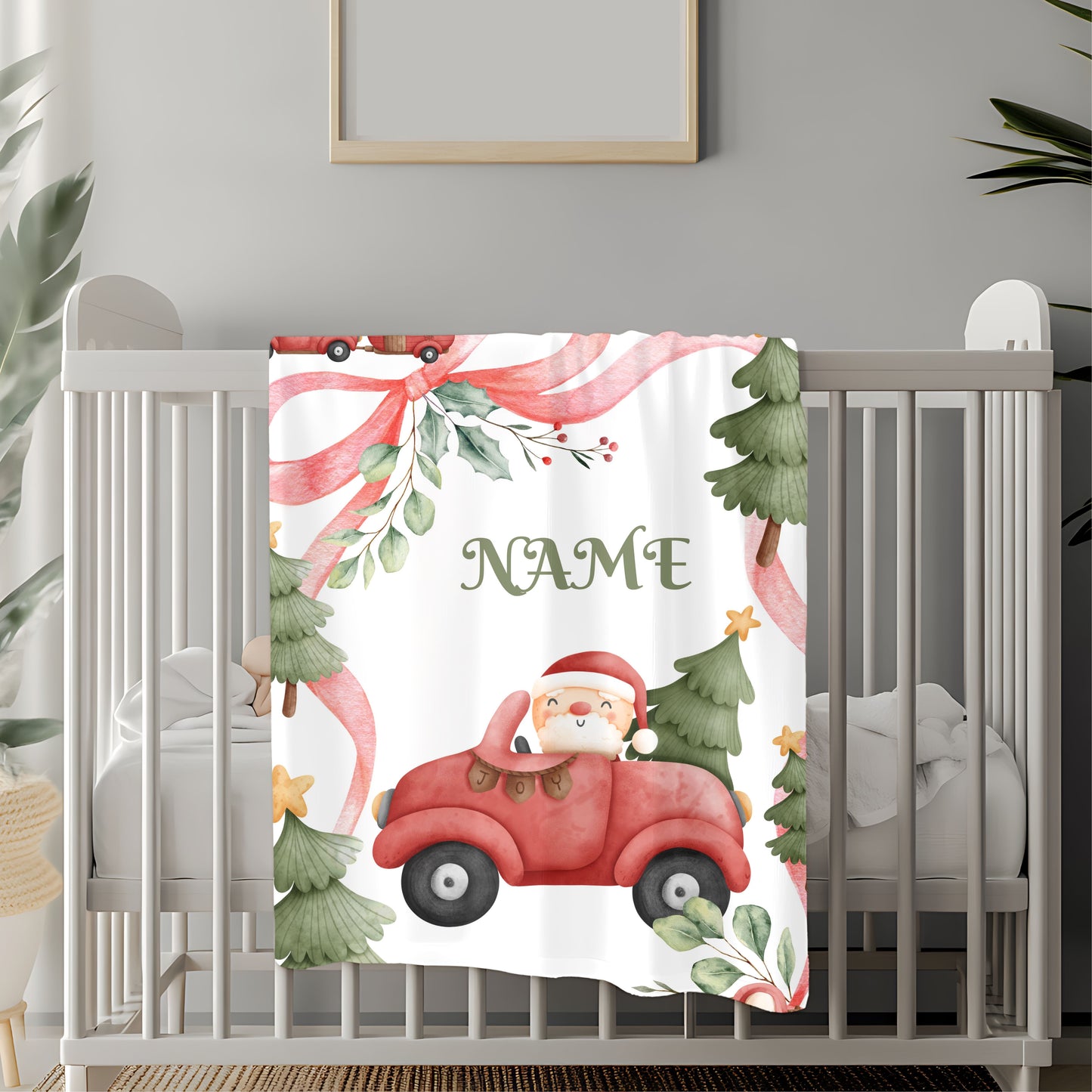 Cozy Holiday Velveteen Plush Blanket, Personalized Christmas Blanket, Santa Car Throw, Winter Gifts, Festive Home Decor