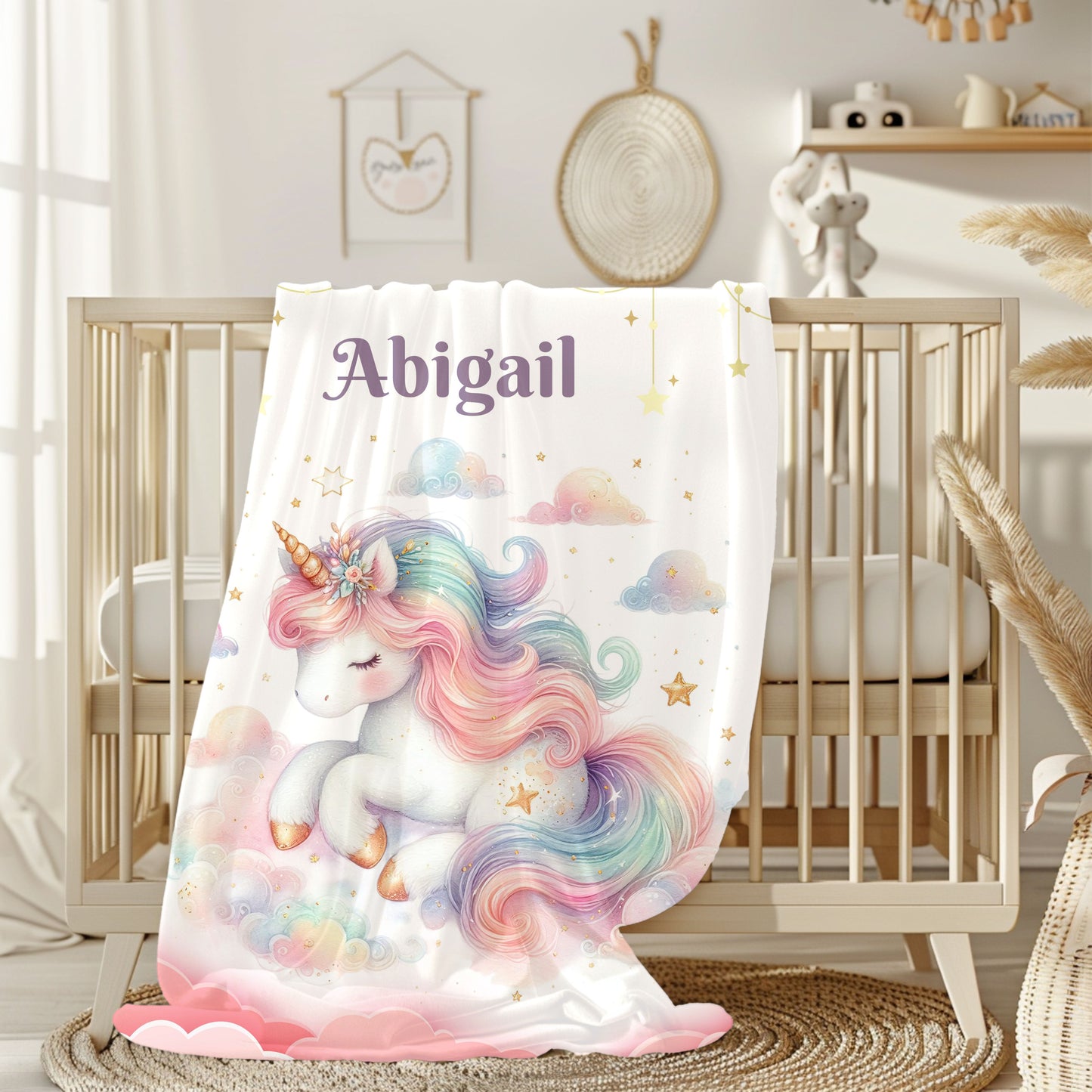 Unicorn Dream Velveteen Blanket, Personalized Cozy Blanket, Baby Shower Gift, Kids Room Decor, Magical Unicorn Gift