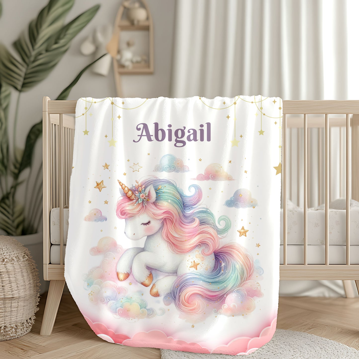 Unicorn Dream Velveteen Blanket, Personalized Cozy Blanket, Baby Shower Gift, Kids Room Decor, Magical Unicorn Gift