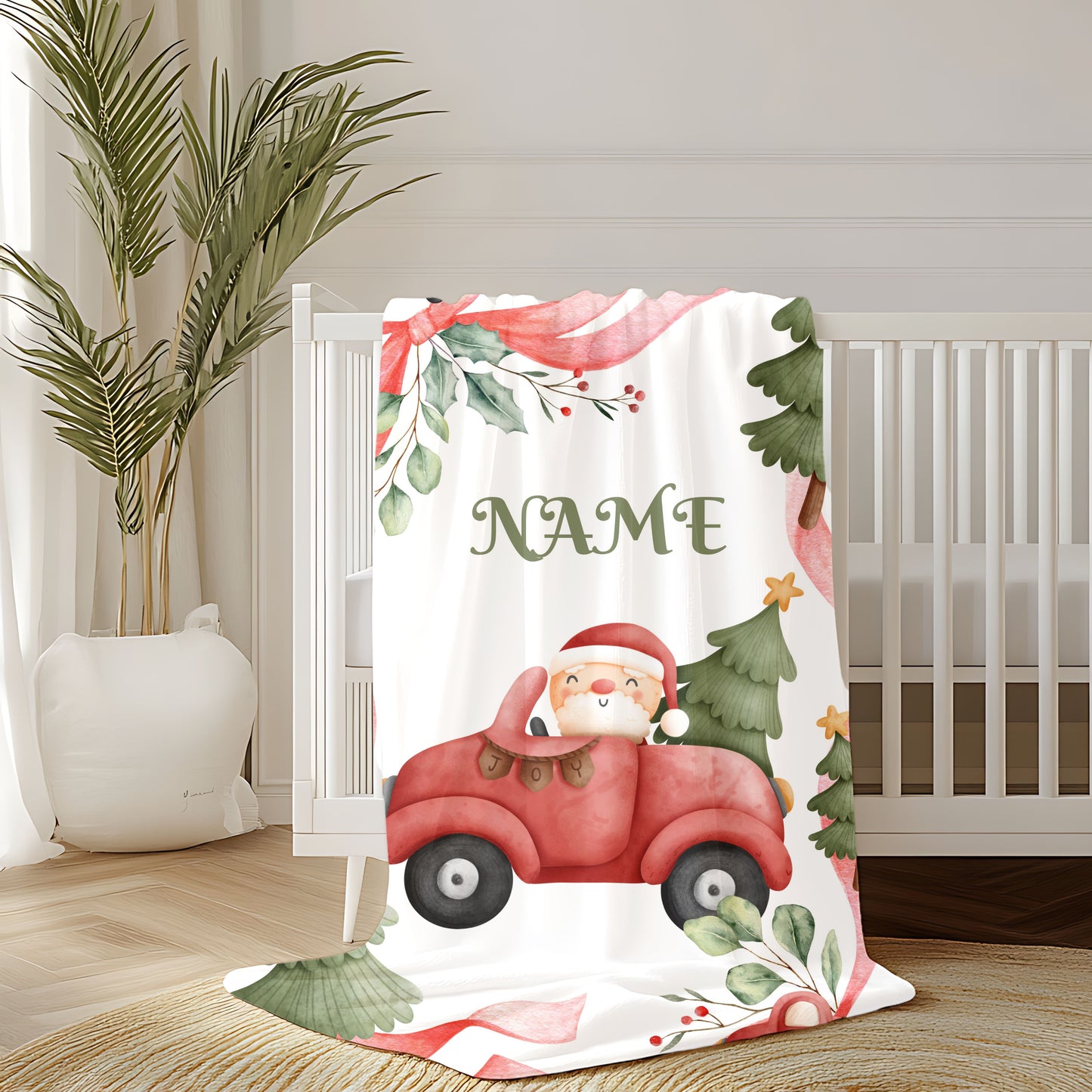 Cozy Holiday Velveteen Plush Blanket, Personalized Christmas Blanket, Santa Car Throw, Winter Gifts, Festive Home Decor