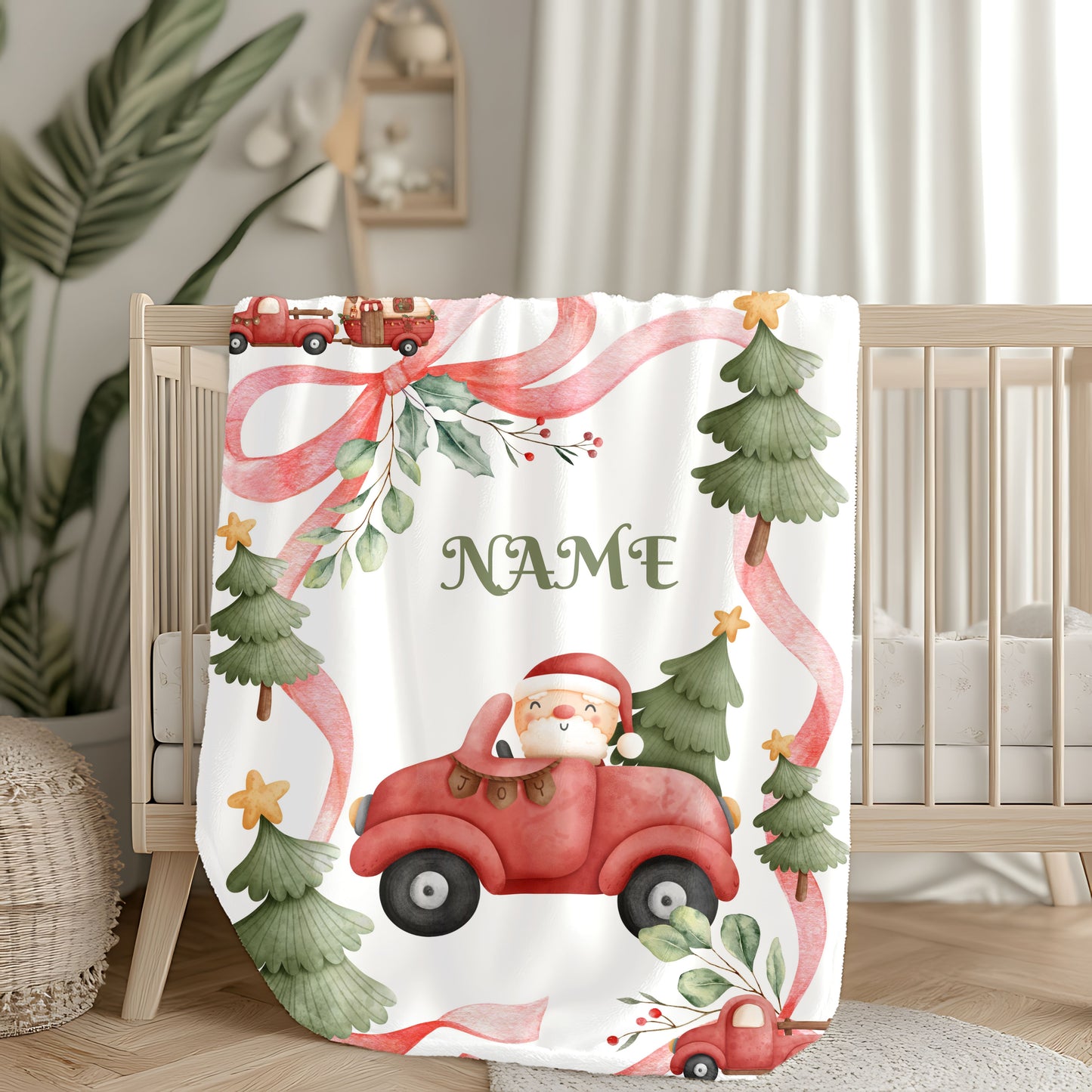 Cozy Holiday Velveteen Plush Blanket, Personalized Christmas Blanket, Santa Car Throw, Winter Gifts, Festive Home Decor