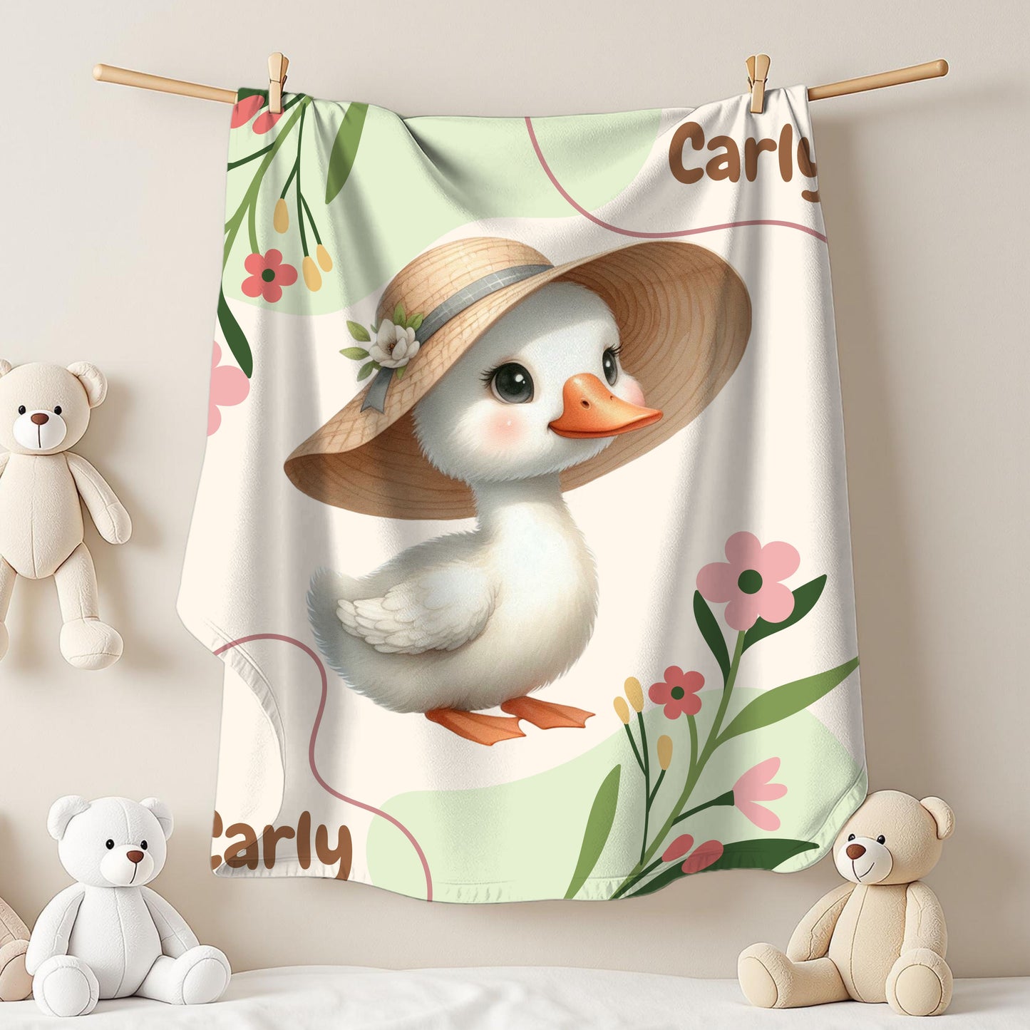 Personalized Velveteen Plush Blanket with Cute Duck Design, Cozy Throw for Kids, Nursery Decor, Birthday Gift, Baby Shower Gift