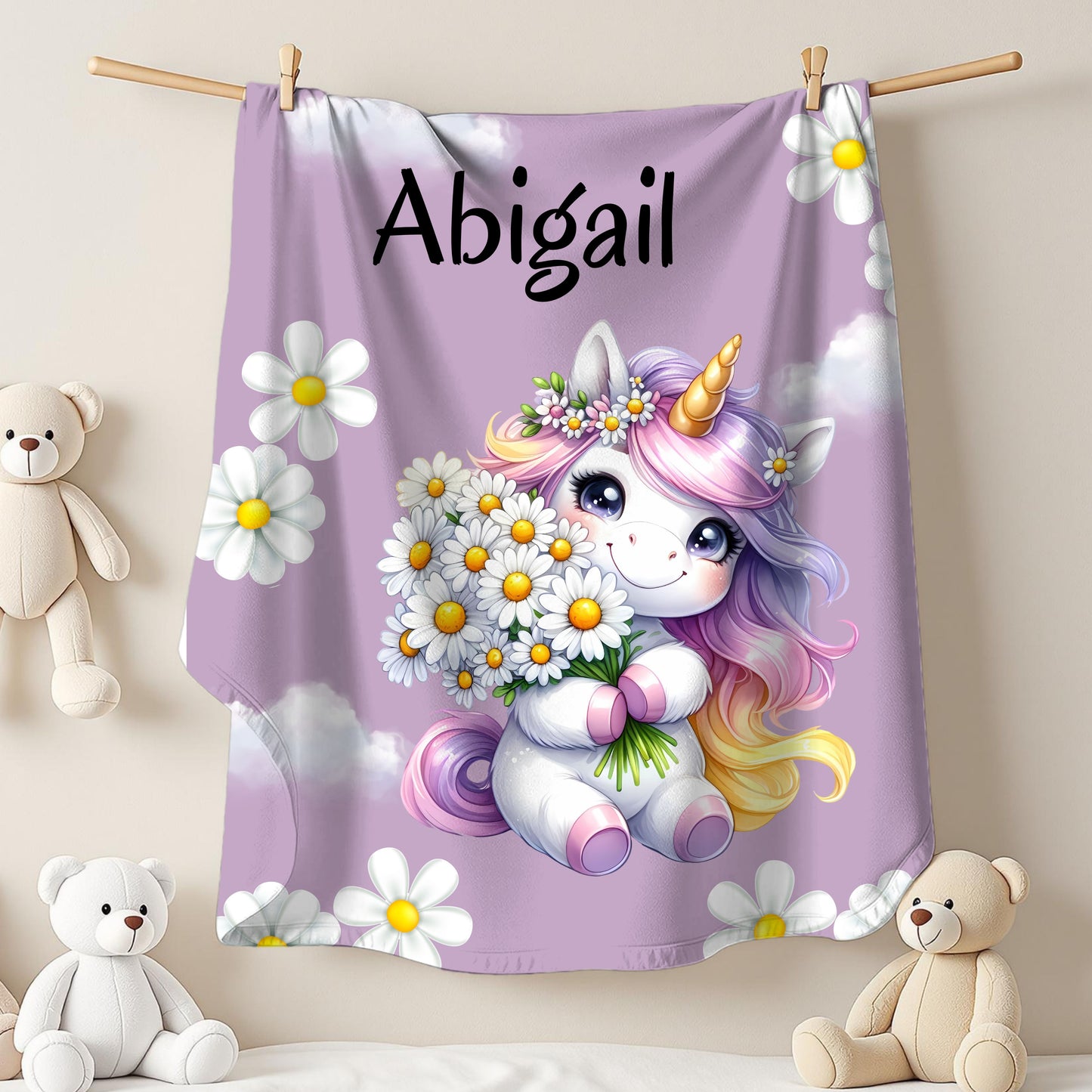 Personalized Unicorn Velveteen Plush Blanket | Soft Kids Gift, Nursery Decor, Cozy Throw, Birthday Present, Baby Shower
