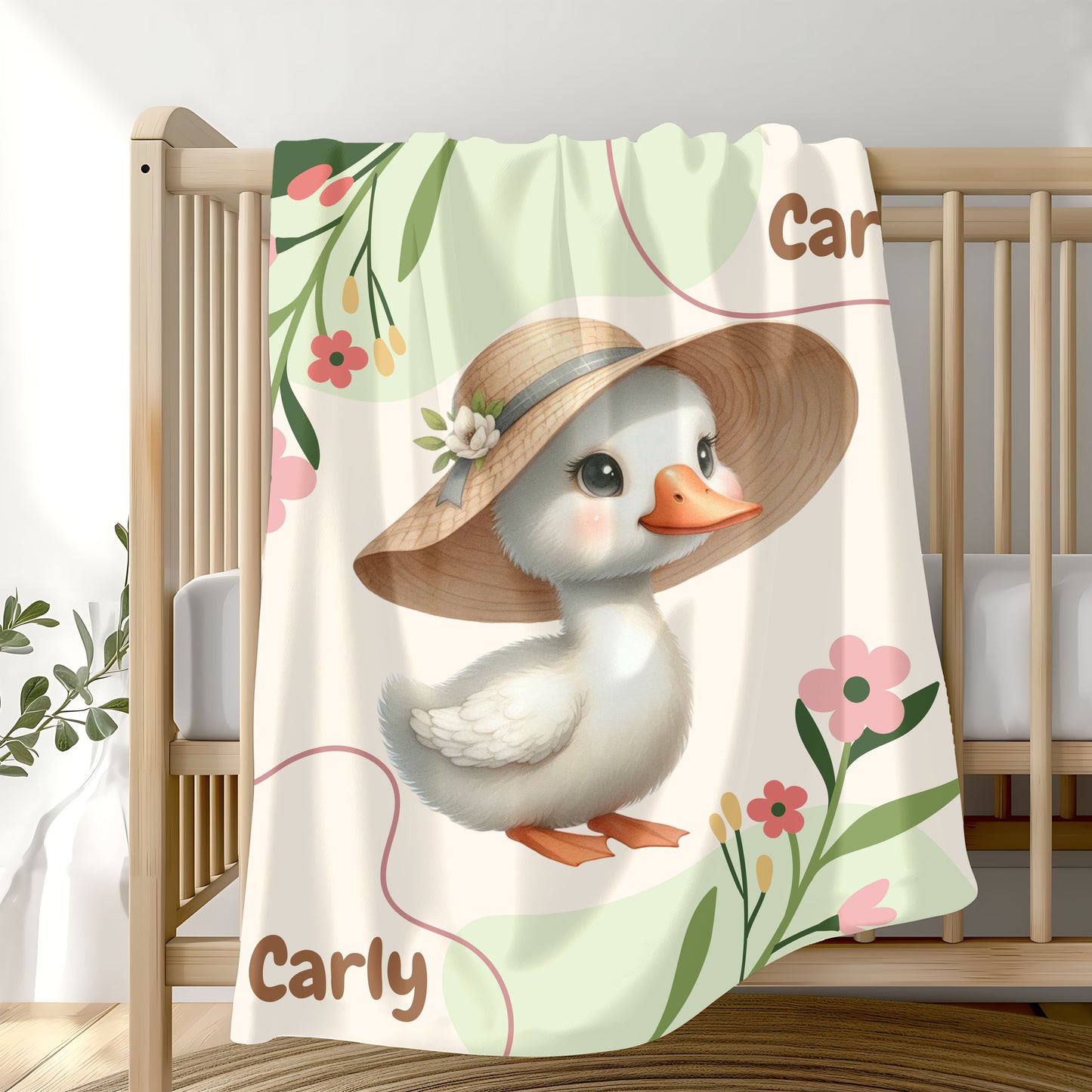 Personalized Velveteen Plush Blanket with Cute Duck Design, Cozy Throw for Kids, Nursery Decor, Birthday Gift, Baby Shower Gift