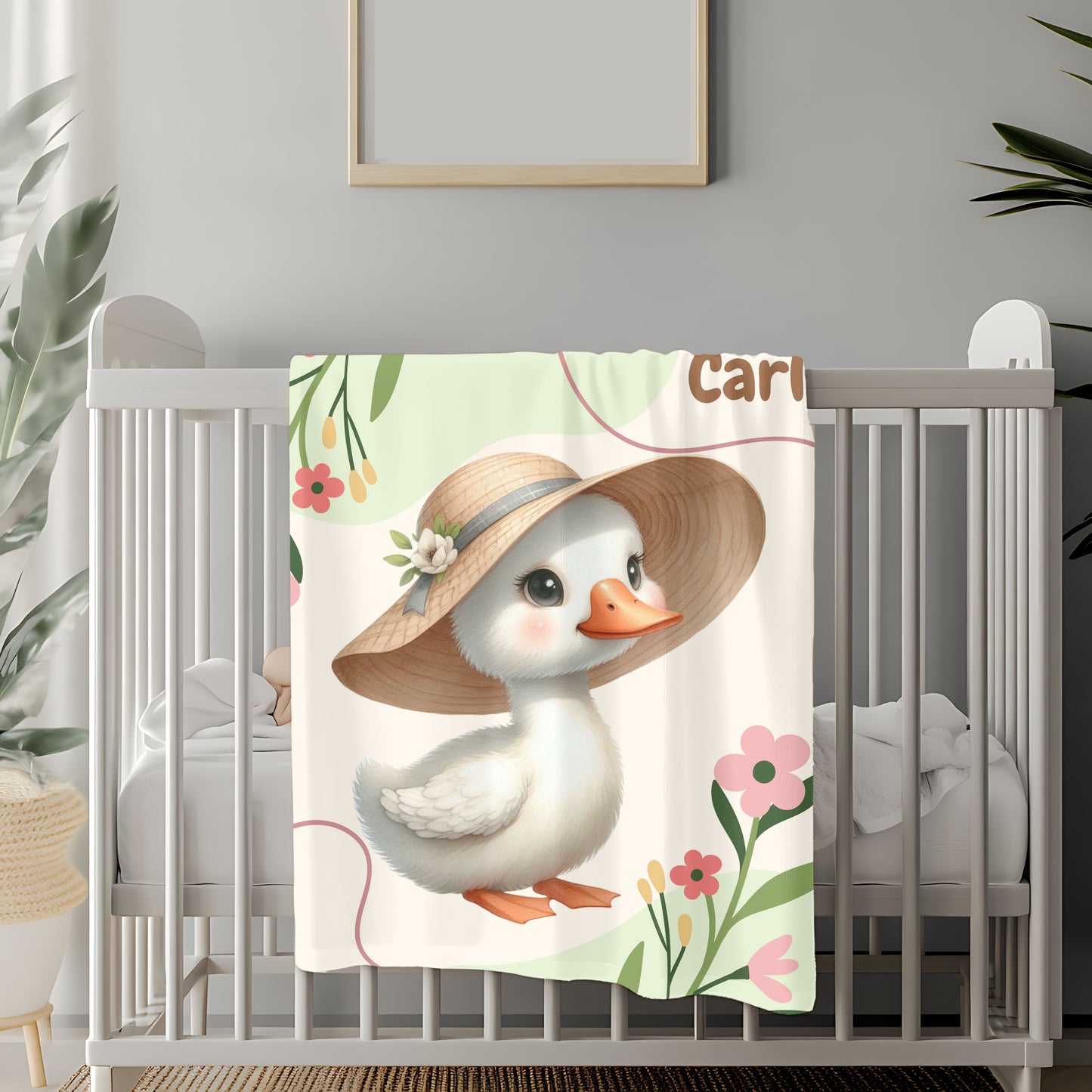 Personalized Velveteen Plush Blanket with Cute Duck Design, Cozy Throw for Kids, Nursery Decor, Birthday Gift, Baby Shower Gift