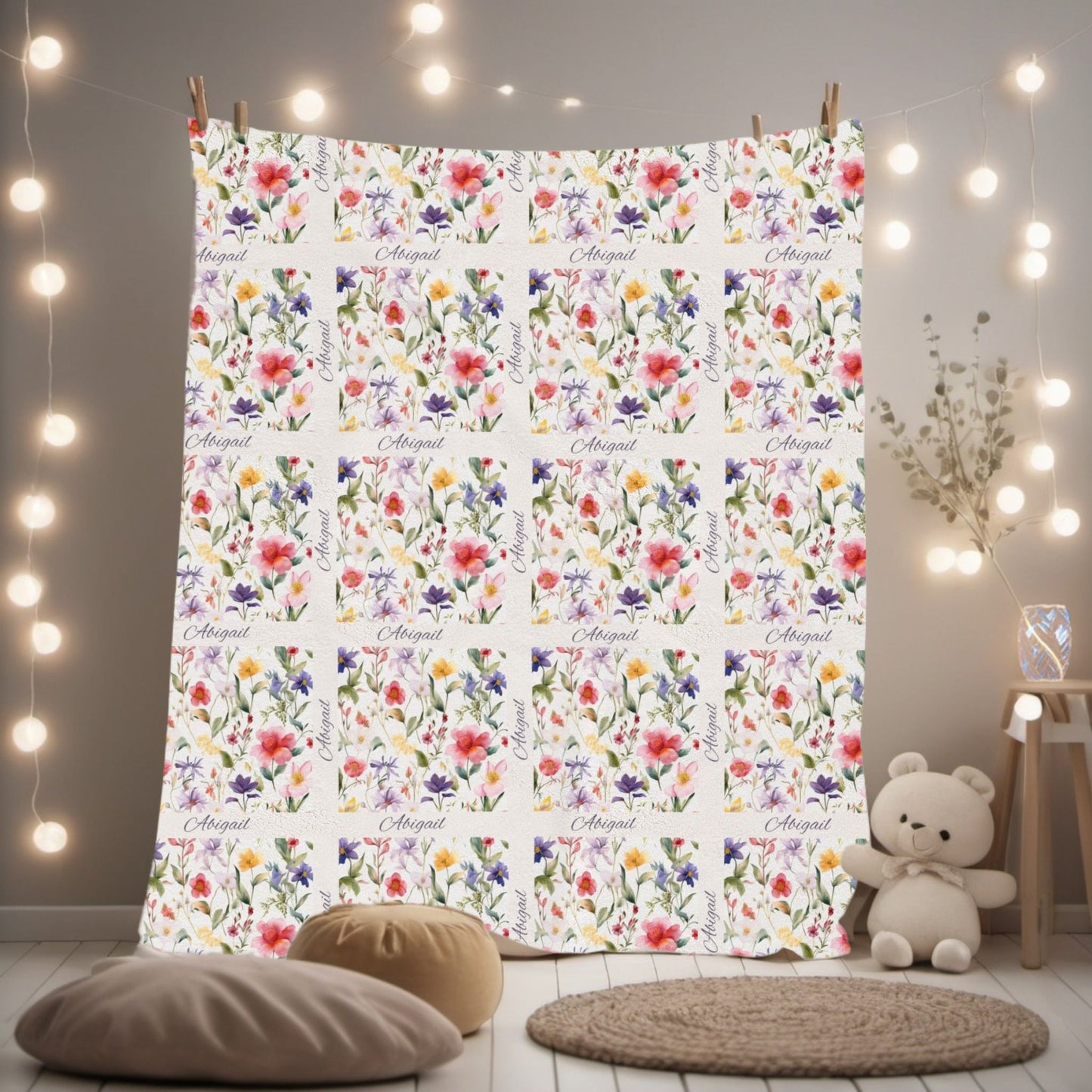Floral Velveteen Plush Blanket - Cozy Decor for Home, Gift for Her, Wedding Present, Soft Touch for Kids, Spring Decor