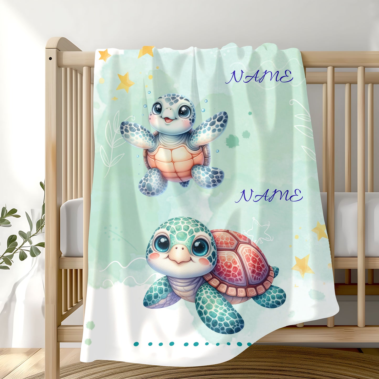 Personalized Turtle Plush Blanket, Baby Shower Gift, Nursery Decor, Soft Throw Blanket, Birthday Present