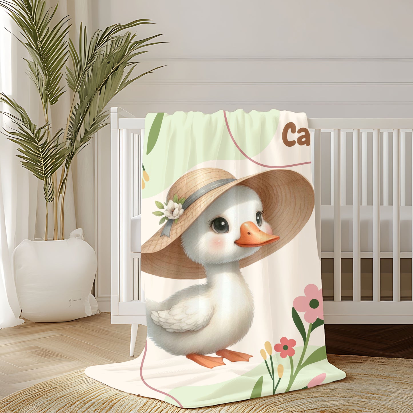 Personalized Velveteen Plush Blanket with Cute Duck Design, Cozy Throw for Kids, Nursery Decor, Birthday Gift, Baby Shower Gift