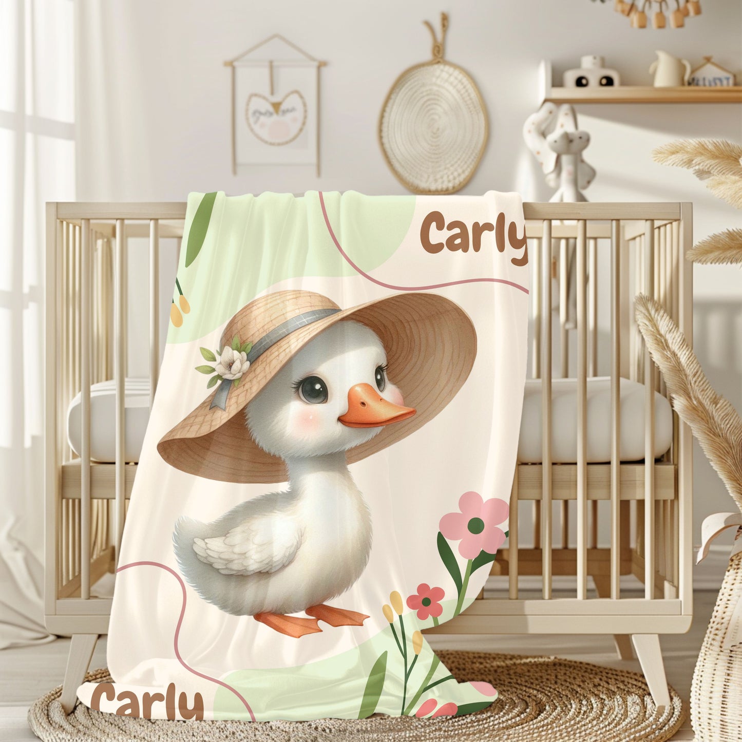 Personalized Velveteen Plush Blanket with Cute Duck Design, Cozy Throw for Kids, Nursery Decor, Birthday Gift, Baby Shower Gift
