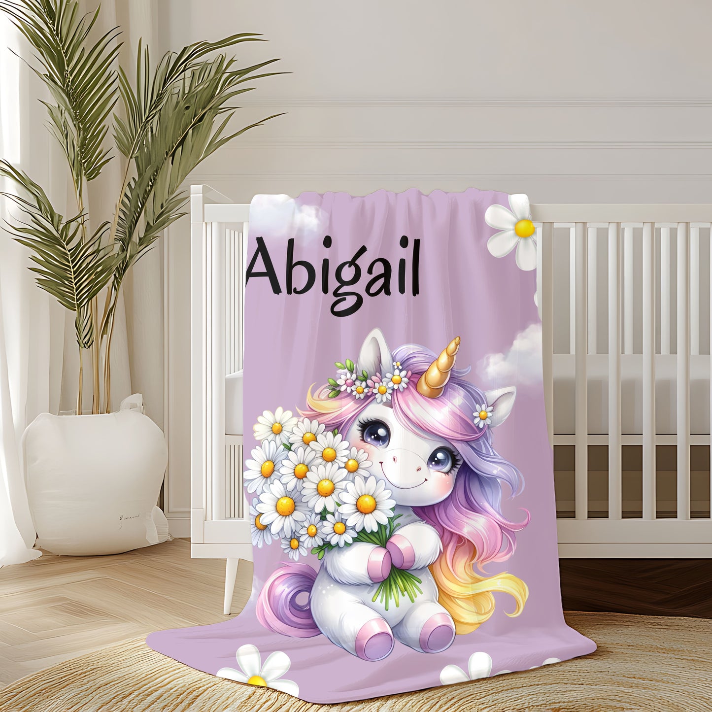 Personalized Unicorn Velveteen Plush Blanket | Soft Kids Gift, Nursery Decor, Cozy Throw, Birthday Present, Baby Shower