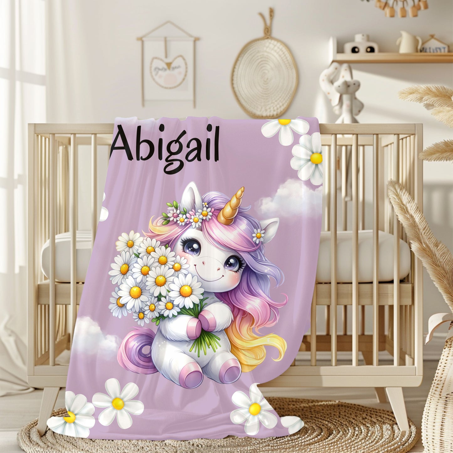 Personalized Unicorn Velveteen Plush Blanket | Soft Kids Gift, Nursery Decor, Cozy Throw, Birthday Present, Baby Shower
