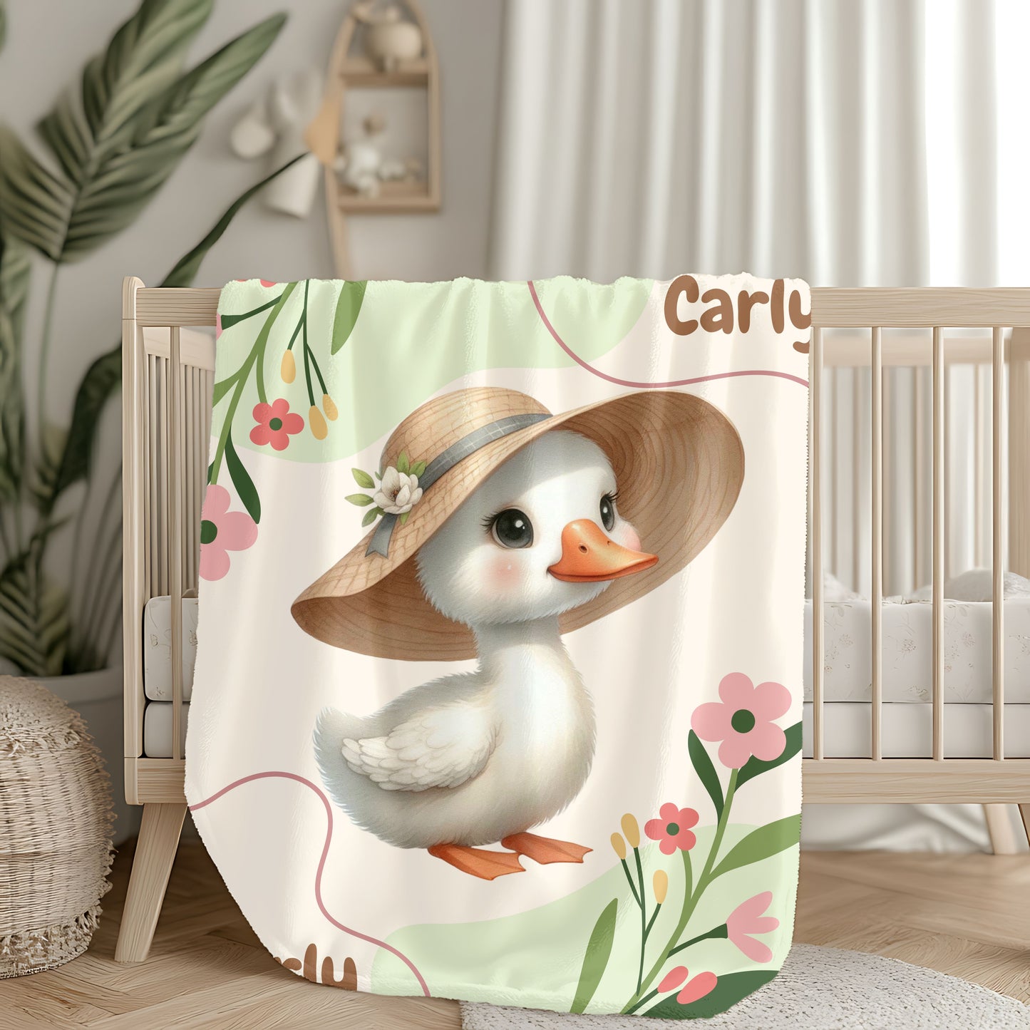 Personalized Velveteen Plush Blanket with Cute Duck Design, Cozy Throw for Kids, Nursery Decor, Birthday Gift, Baby Shower Gift