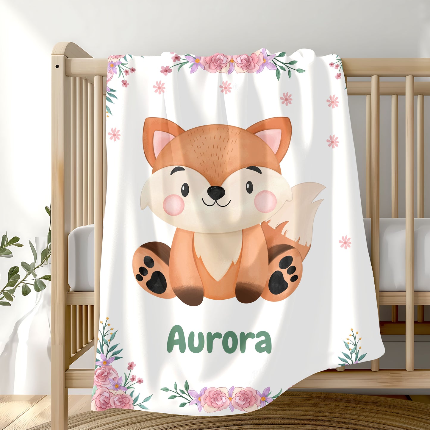 Personalized Velveteen Plush Blanket with Adorable Fox Design, Cozy Nursery Decor, Gift for Baby Shower, Kids Room, Custom Blanket