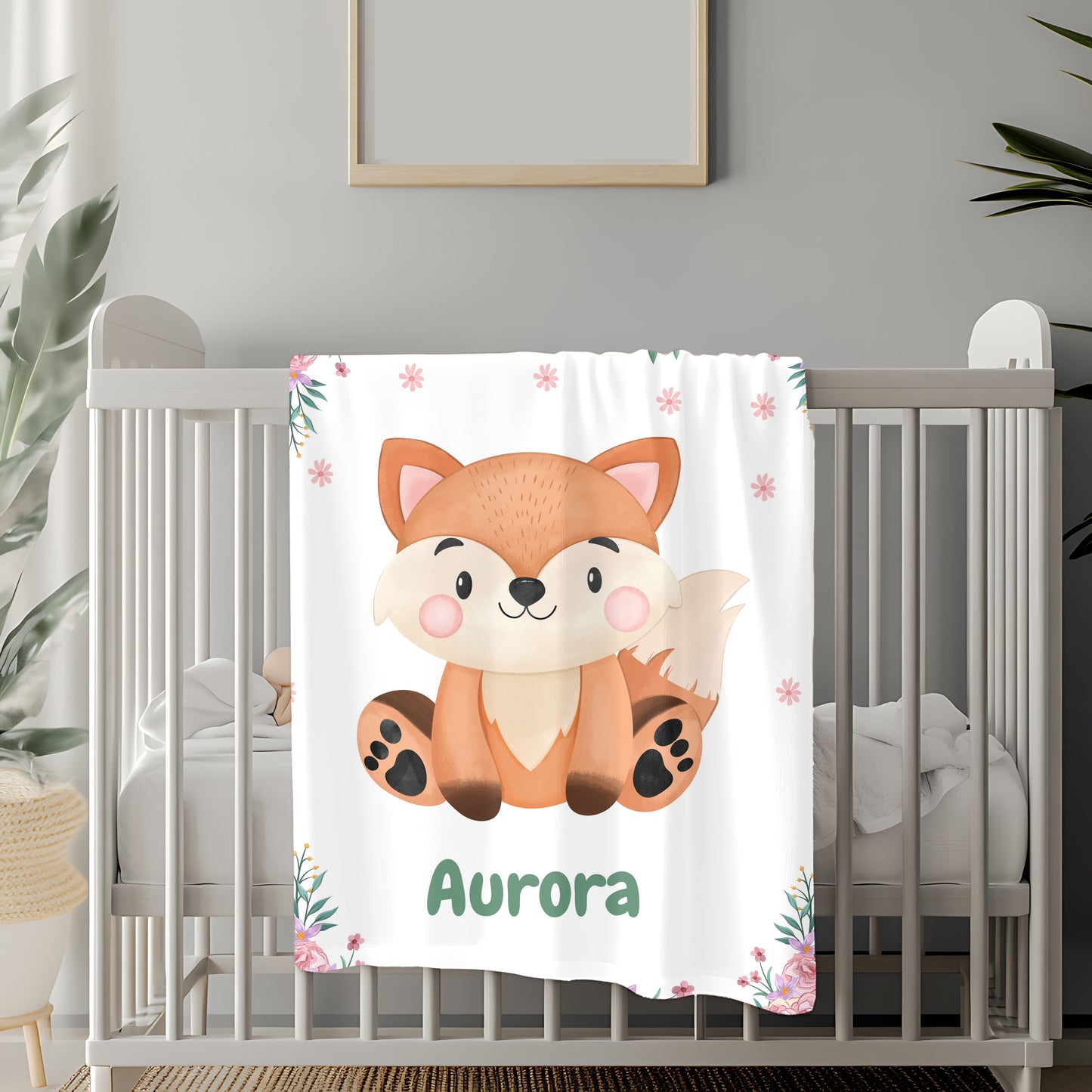 Personalized Velveteen Plush Blanket with Adorable Fox Design, Cozy Nursery Decor, Gift for Baby Shower, Kids Room, Custom Blanket