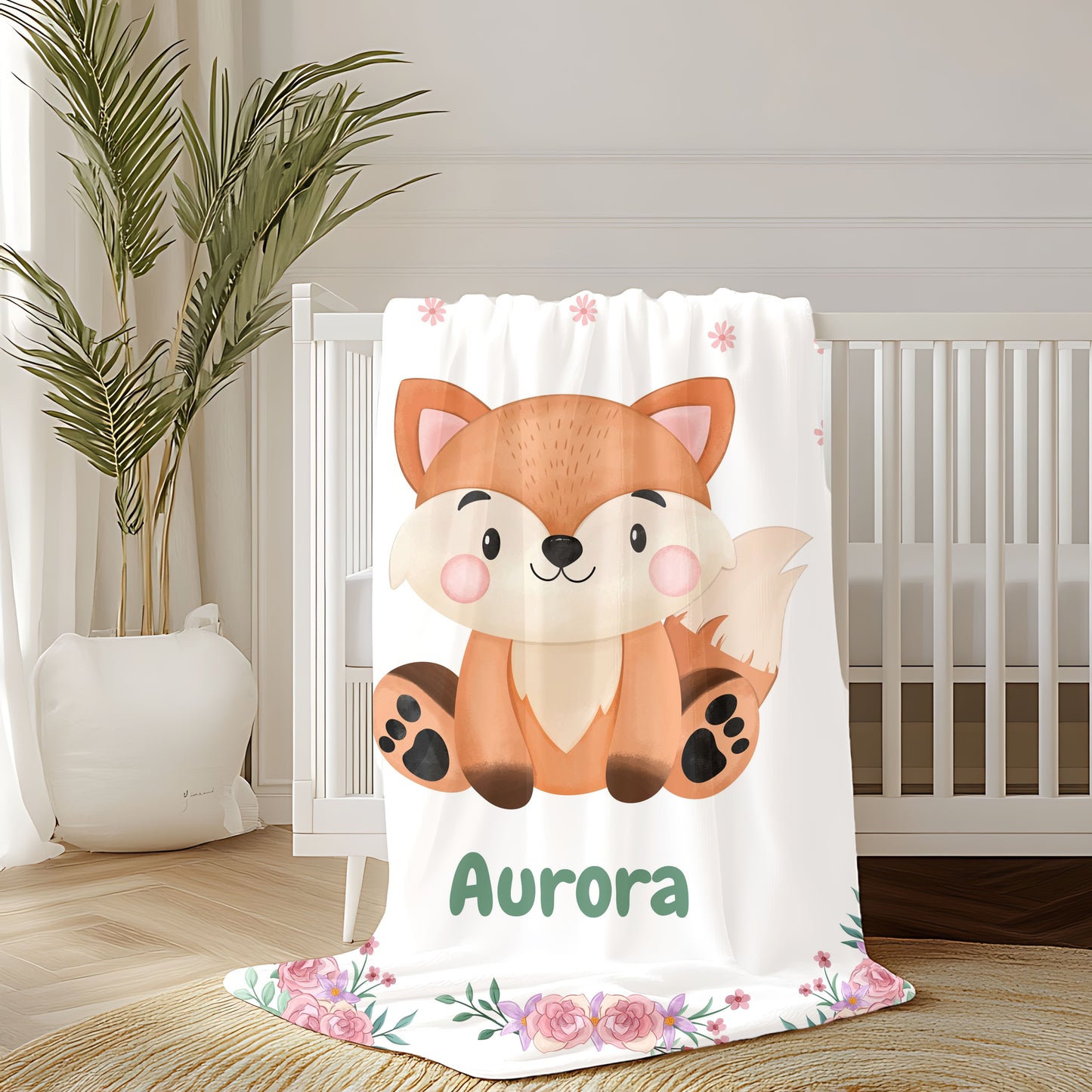 Personalized Velveteen Plush Blanket with Adorable Fox Design, Cozy Nursery Decor, Gift for Baby Shower, Kids Room, Custom Blanket