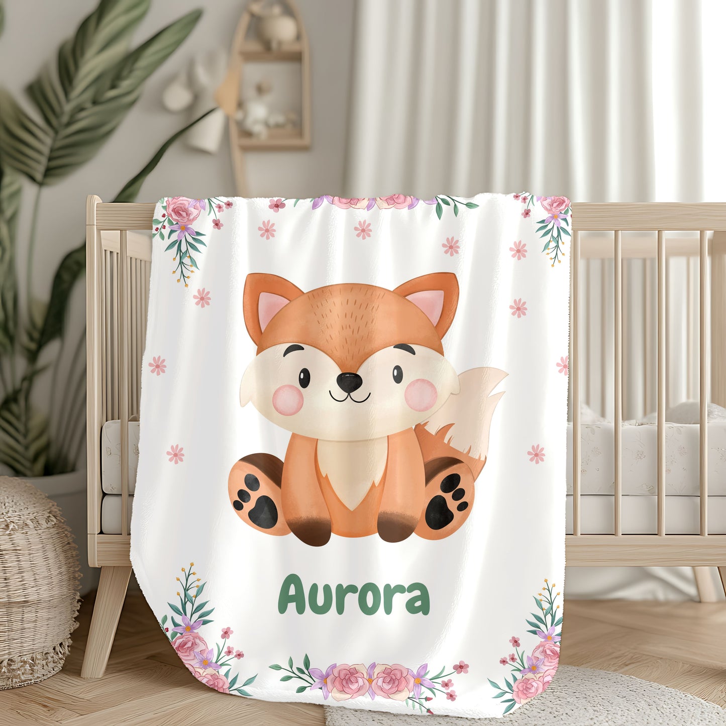 Personalized Velveteen Plush Blanket with Adorable Fox Design, Cozy Nursery Decor, Gift for Baby Shower, Kids Room, Custom Blanket