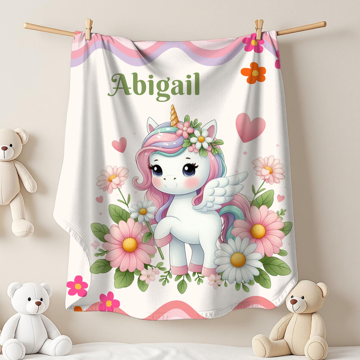 Personalized Unicorn Velveteen Plush Blanket, Cozy Kids Gift, Magical Nursery Decor, Cute Baby Blanket, Birthday and Holiday Present