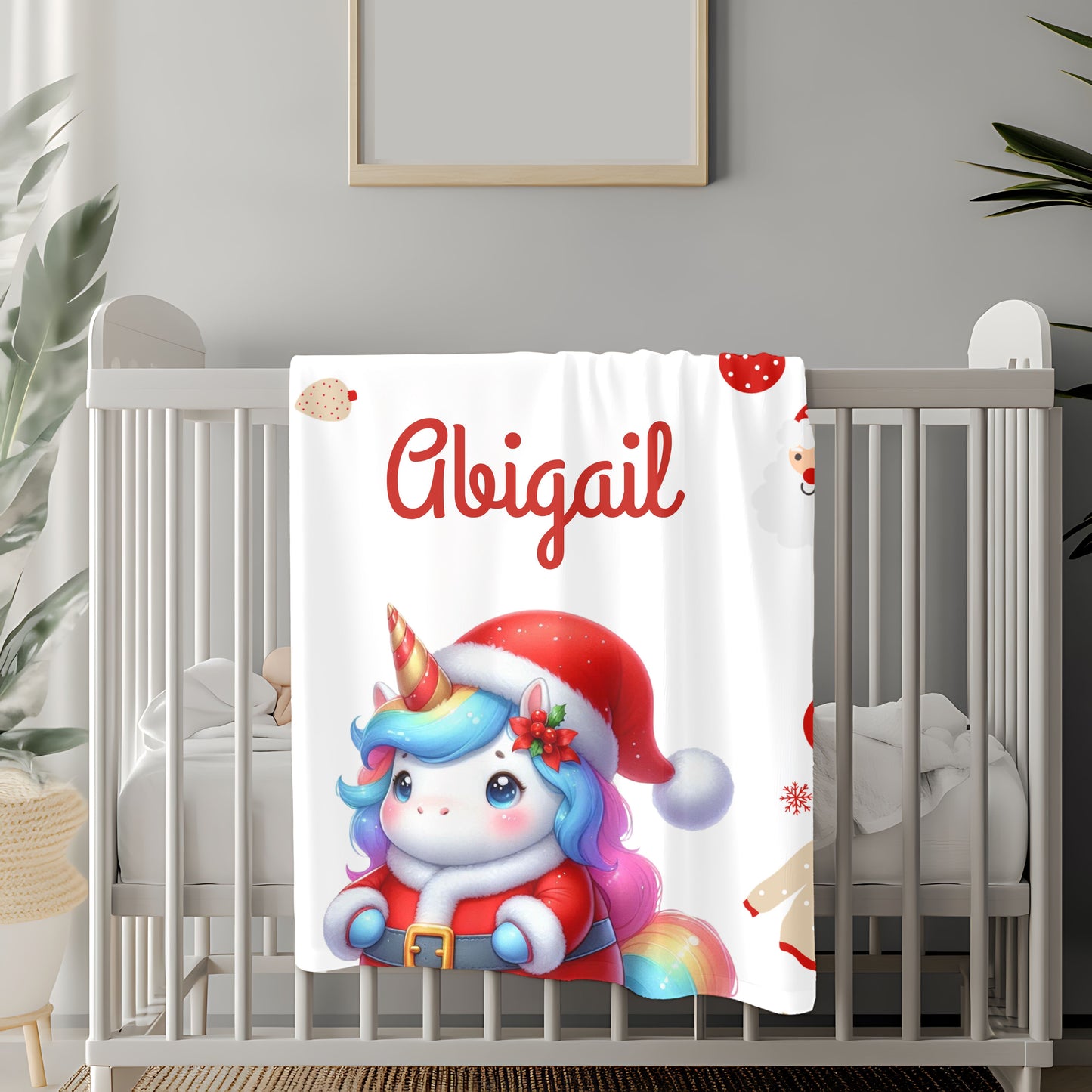 Christmas Unicorn Plush Blanket, Personalized Holiday Throw, Cozy Kids Blanket, Unicorn Gifts, Winter Decor