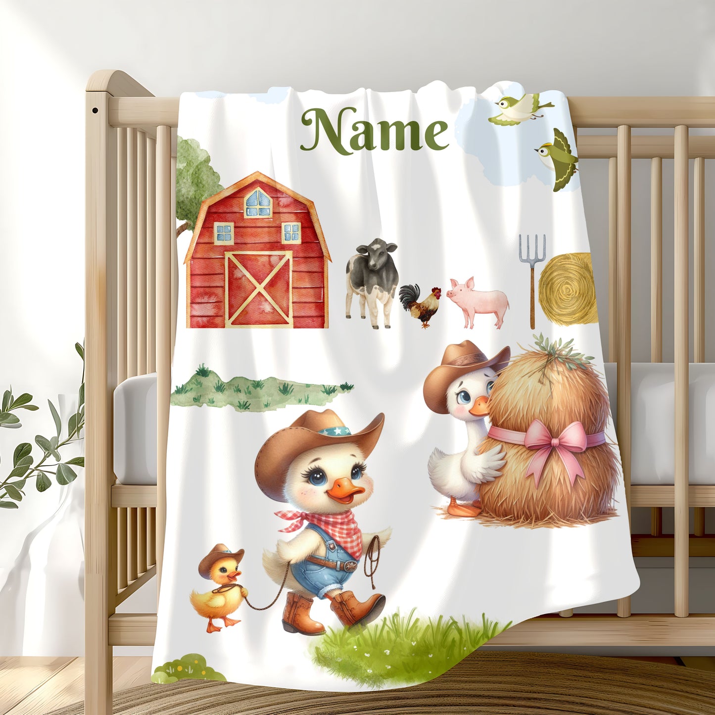 Personalized Farm Animal Velveteen Blanket, Cute Nursery Decor, Baby Shower Gift, Cozy Plush Throw, Customized Name Comfort
