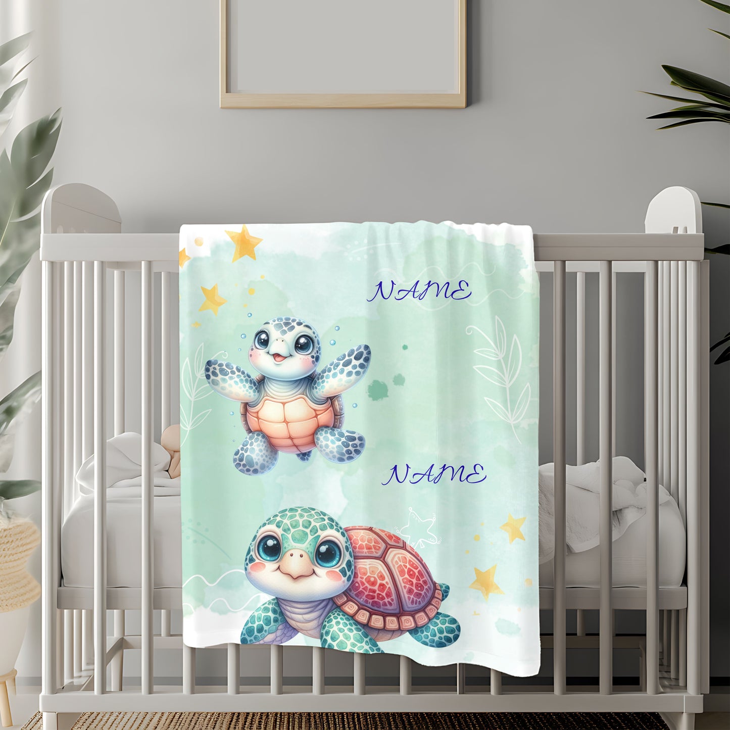 Personalized Turtle Plush Blanket, Baby Shower Gift, Nursery Decor, Soft Throw Blanket, Birthday Present