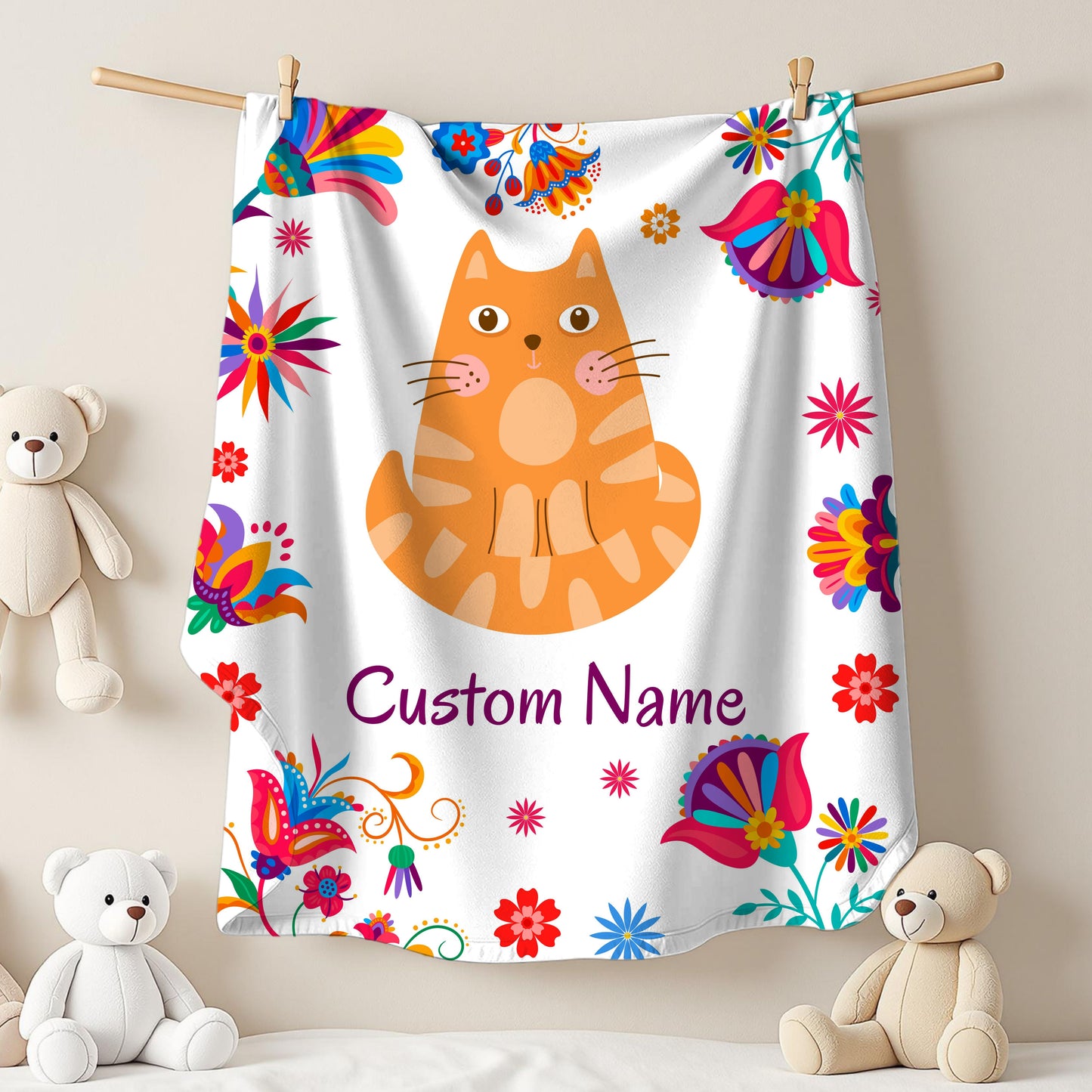 Custom Cat Velveteen Plush Blanket, Personalized Gift for Cat Lovers, Cozy Home Decor, Birthday, Holiday Blanket