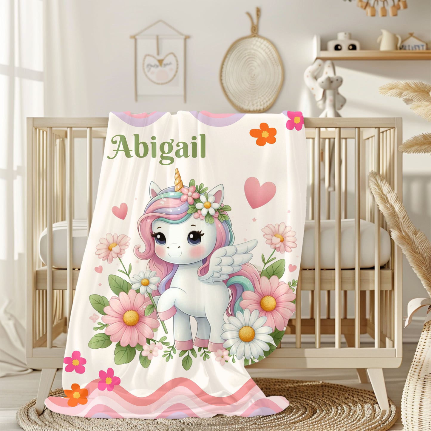 Personalized Unicorn Velveteen Plush Blanket, Cozy Kids Gift, Magical Nursery Decor, Cute Baby Blanket, Birthday and Holiday Present