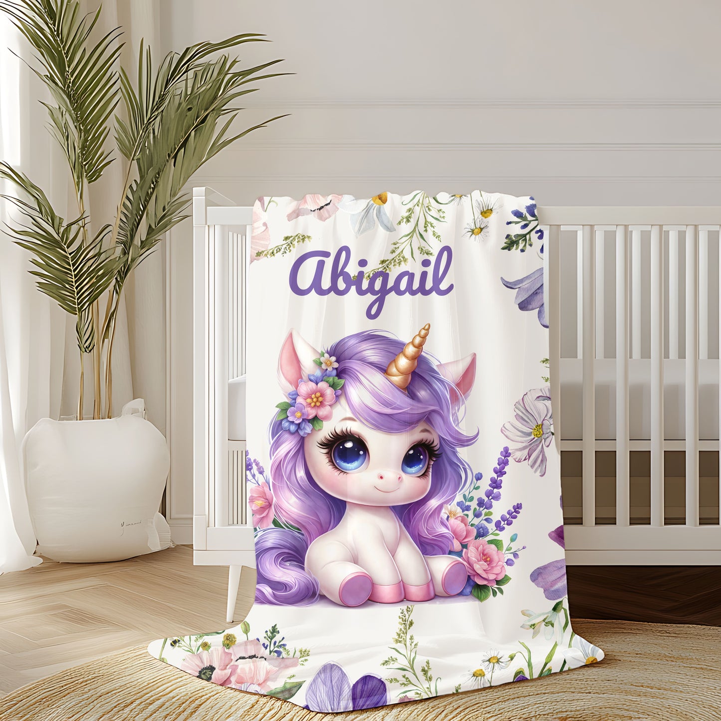 Personalized Unicorn Plush Blanket, Cozy Child's Blanket, Gift for Kids, Floral Throw, Child's Room Decor, Baby Shower Gift