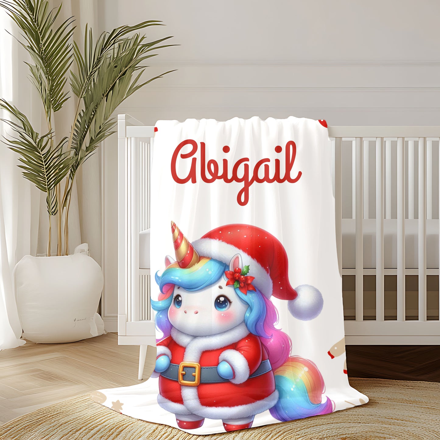Christmas Unicorn Plush Blanket, Personalized Holiday Throw, Cozy Kids Blanket, Unicorn Gifts, Winter Decor