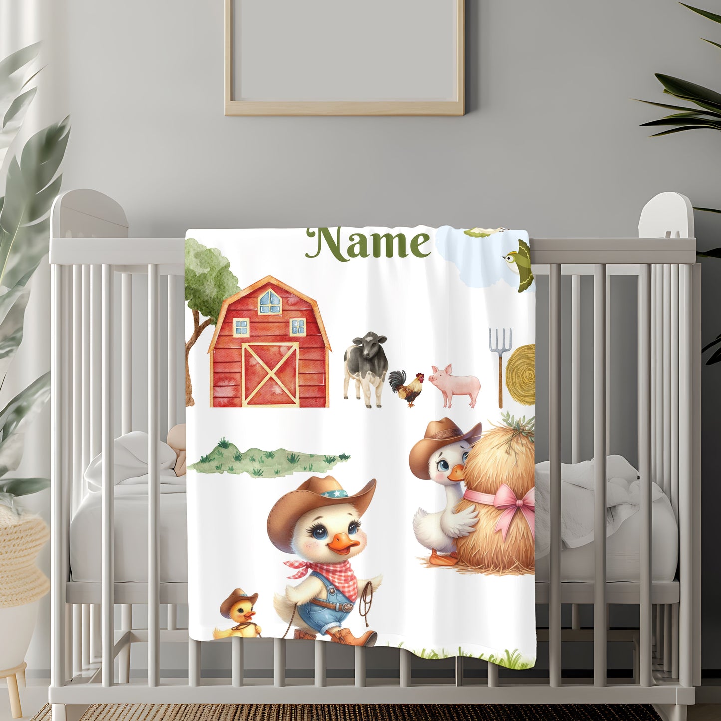 Personalized Farm Animal Velveteen Blanket, Cute Nursery Decor, Baby Shower Gift, Cozy Plush Throw, Customized Name Comfort