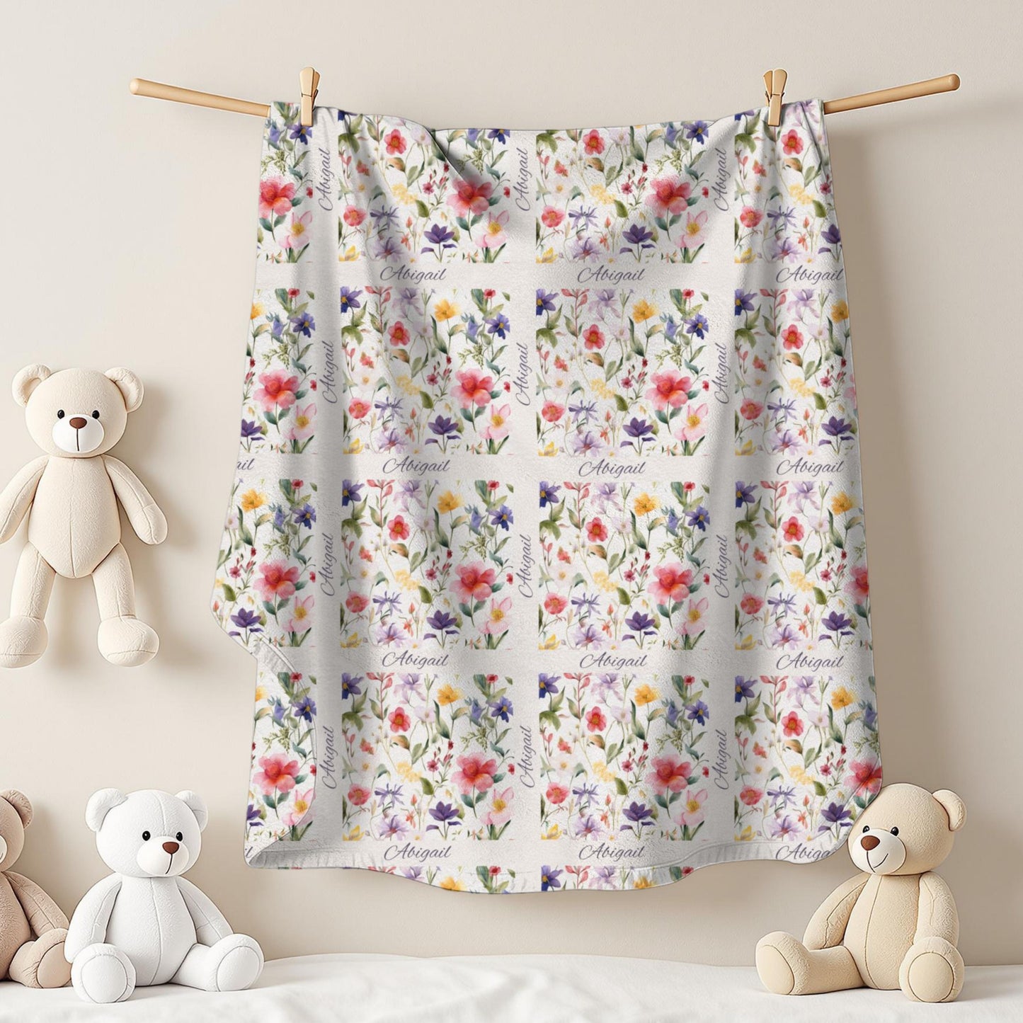 Floral Velveteen Plush Blanket - Cozy Decor for Home, Gift for Her, Wedding Present, Soft Touch for Kids, Spring Decor