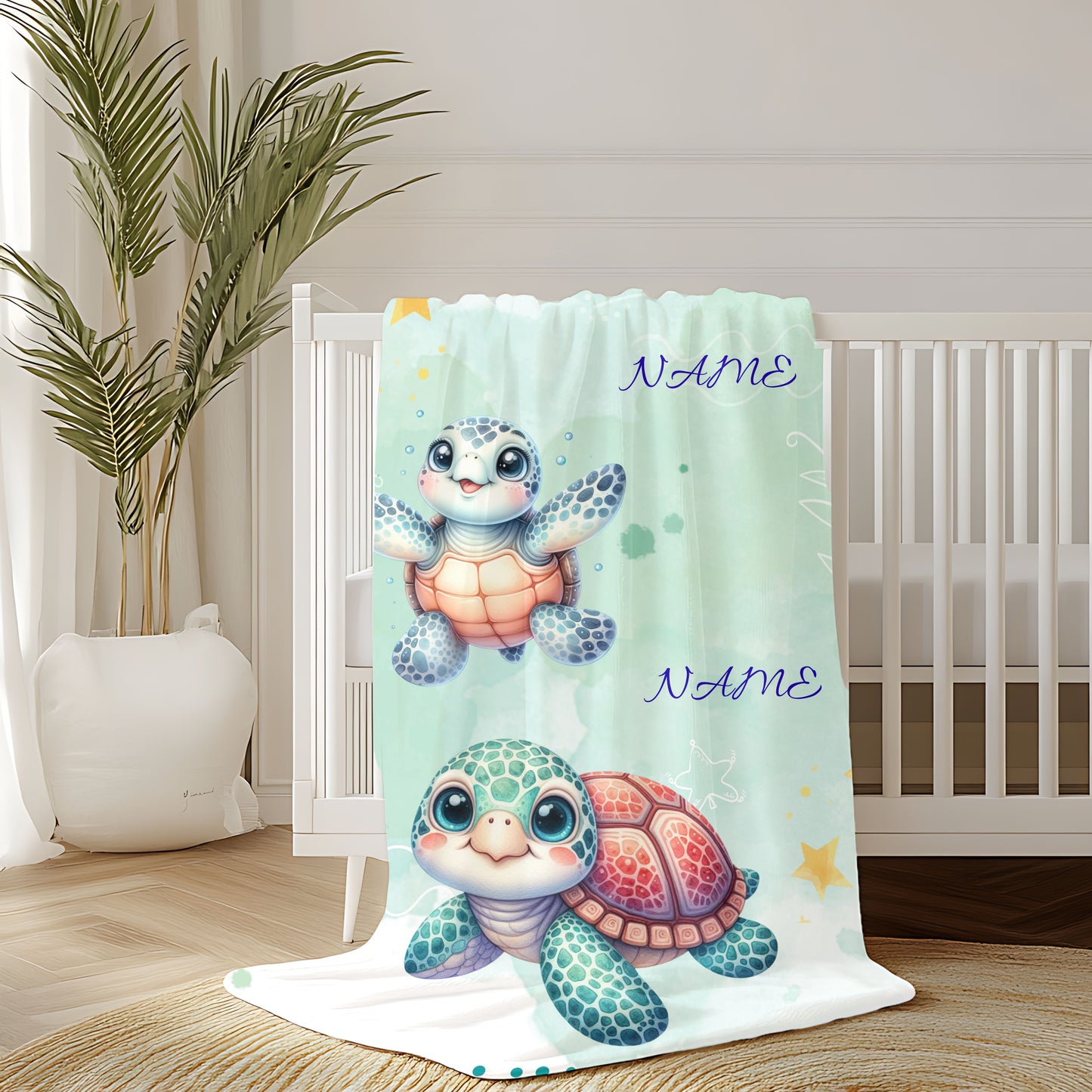 Personalized Turtle Plush Blanket, Baby Shower Gift, Nursery Decor, Soft Throw Blanket, Birthday Present
