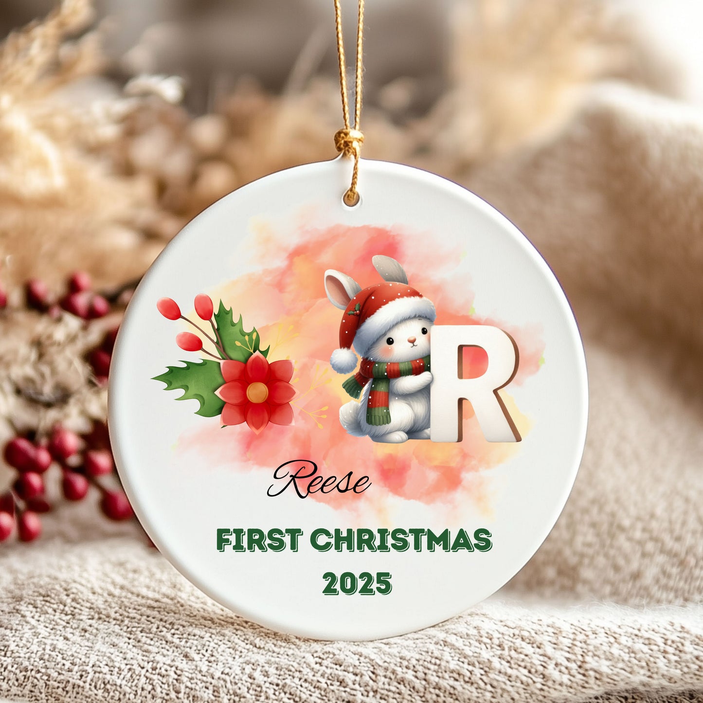 Personalized Ceramic Ornament, Custom Christmas Decoration, First Christmas 2025 Keepsake, Holiday Gift, Celebration Decor
