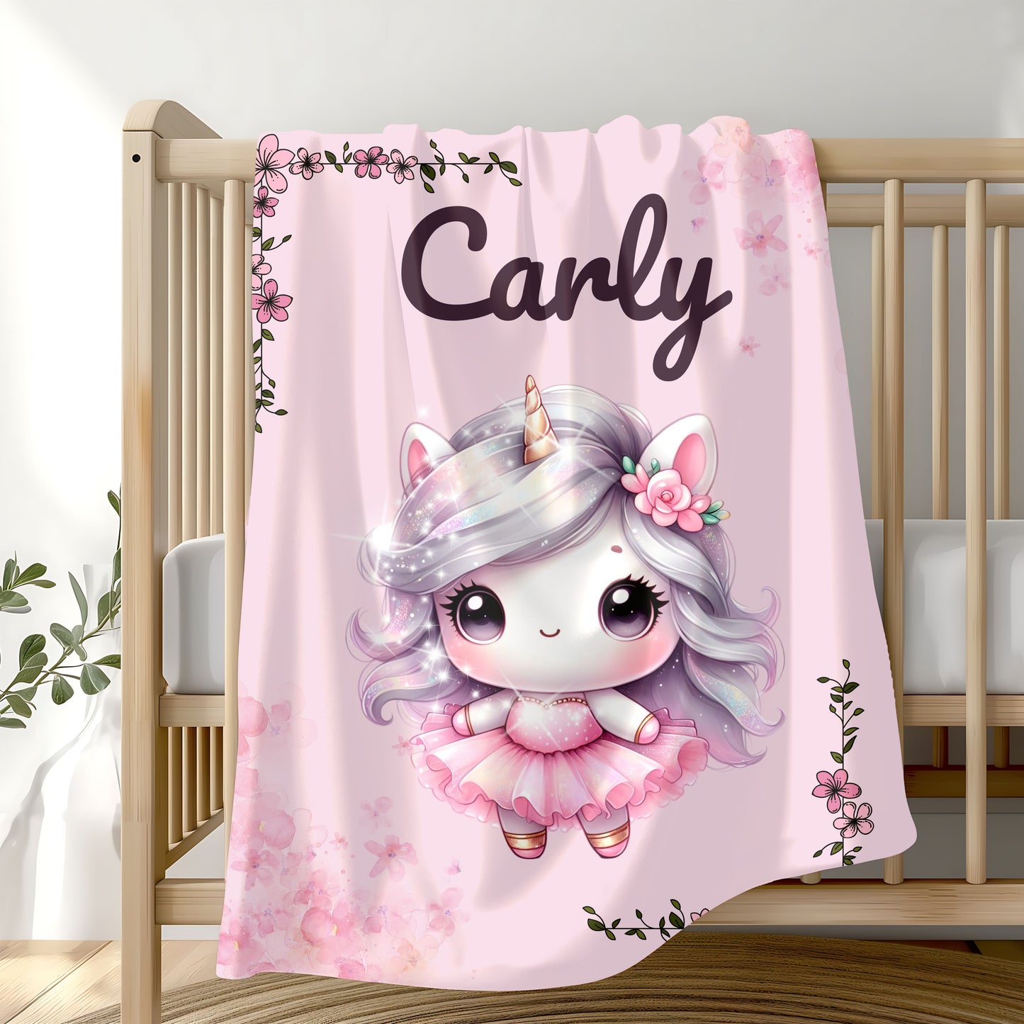 Customized Unicorn Velveteen Plush Blanket, Kid's Gift, Nursery Decor, Cozy Throw, Personalized Blanket, Birthday Present