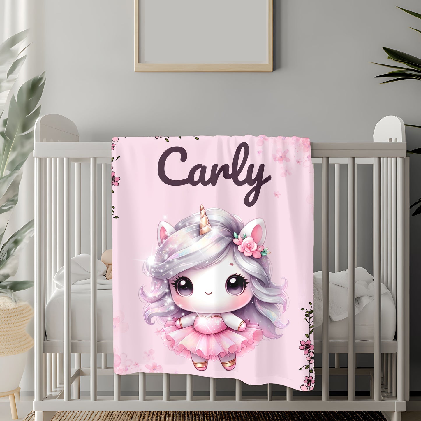 Customized Unicorn Velveteen Plush Blanket, Kid's Gift, Nursery Decor, Cozy Throw, Personalized Blanket, Birthday Present