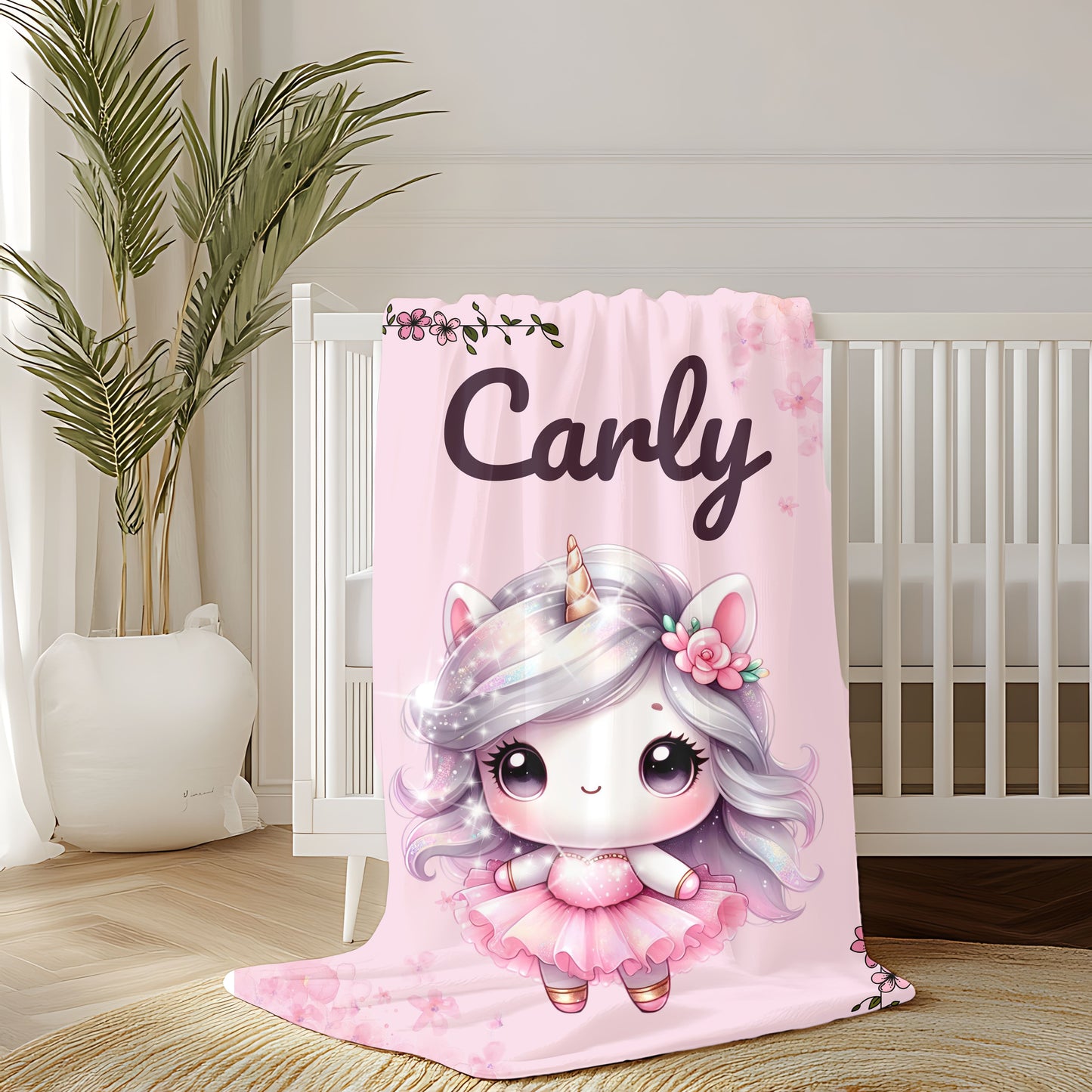 Customized Unicorn Velveteen Plush Blanket, Kid's Gift, Nursery Decor, Cozy Throw, Personalized Blanket, Birthday Present