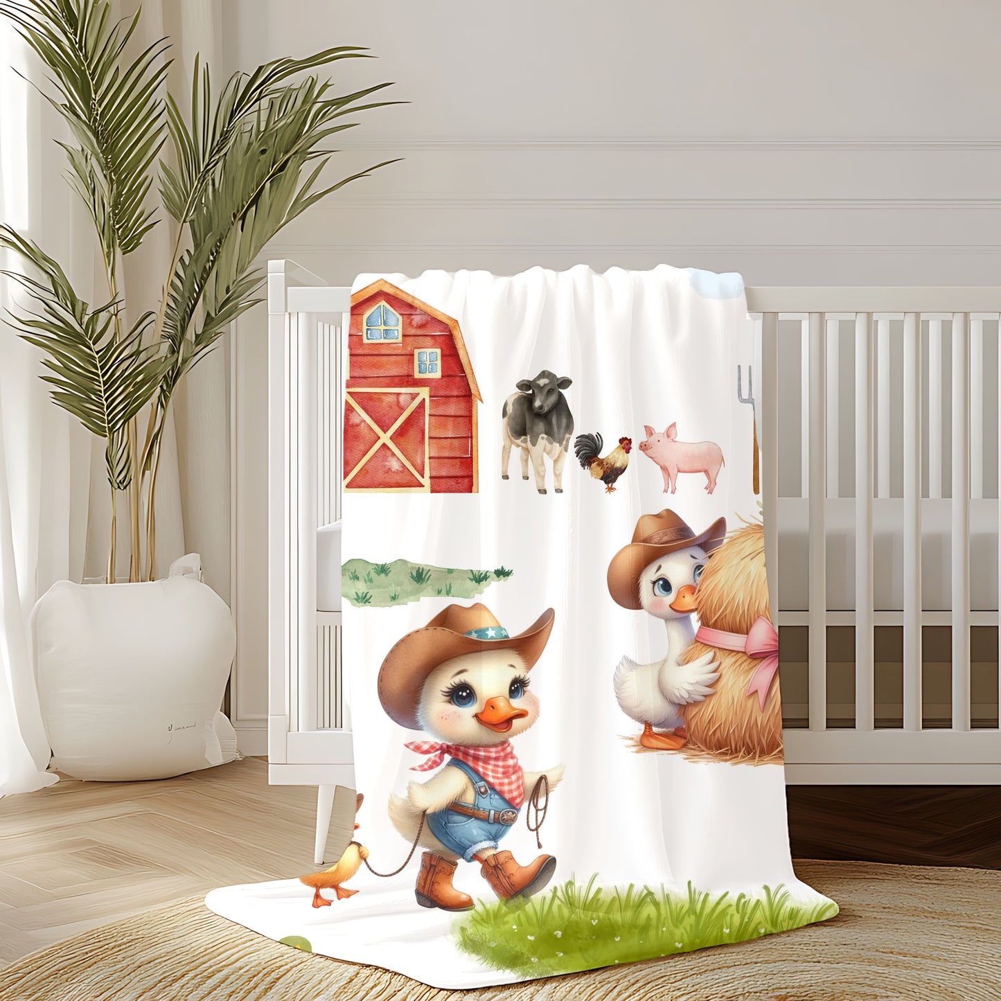 Personalized Farm Animal Velveteen Blanket, Cute Nursery Decor, Baby Shower Gift, Cozy Plush Throw, Customized Name Comfort