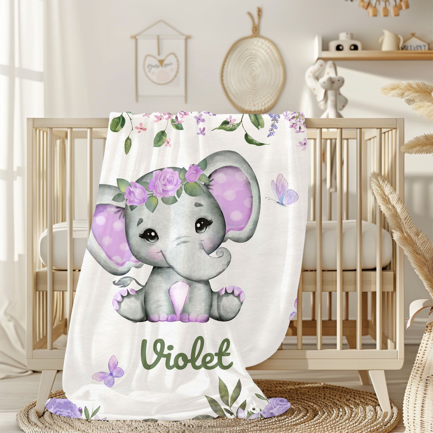 Adorable Elephant Plush Blanket for Kids, Personalized Baby Blanket, Nursery Decor, Soft Comfy Gifts, Toddler Comforter