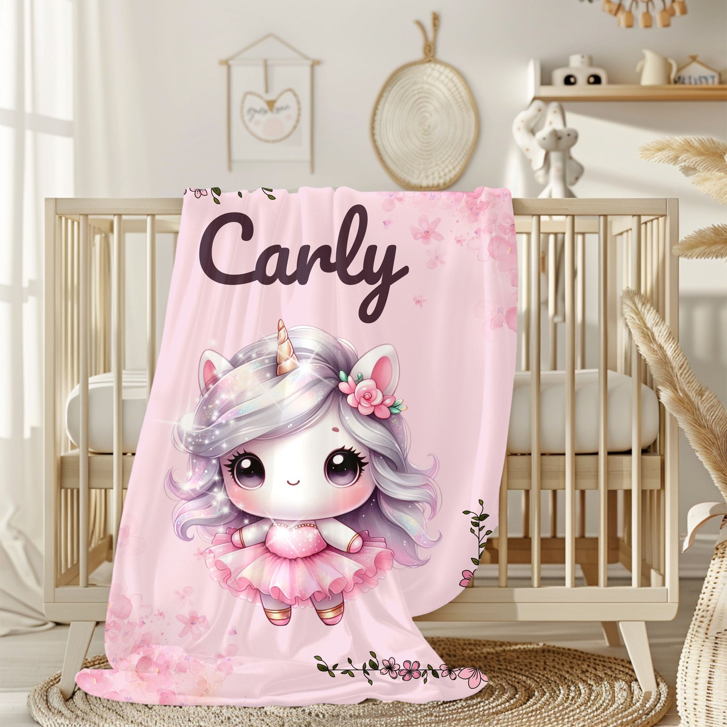 Customized Unicorn Velveteen Plush Blanket, Kid's Gift, Nursery Decor, Cozy Throw, Personalized Blanket, Birthday Present