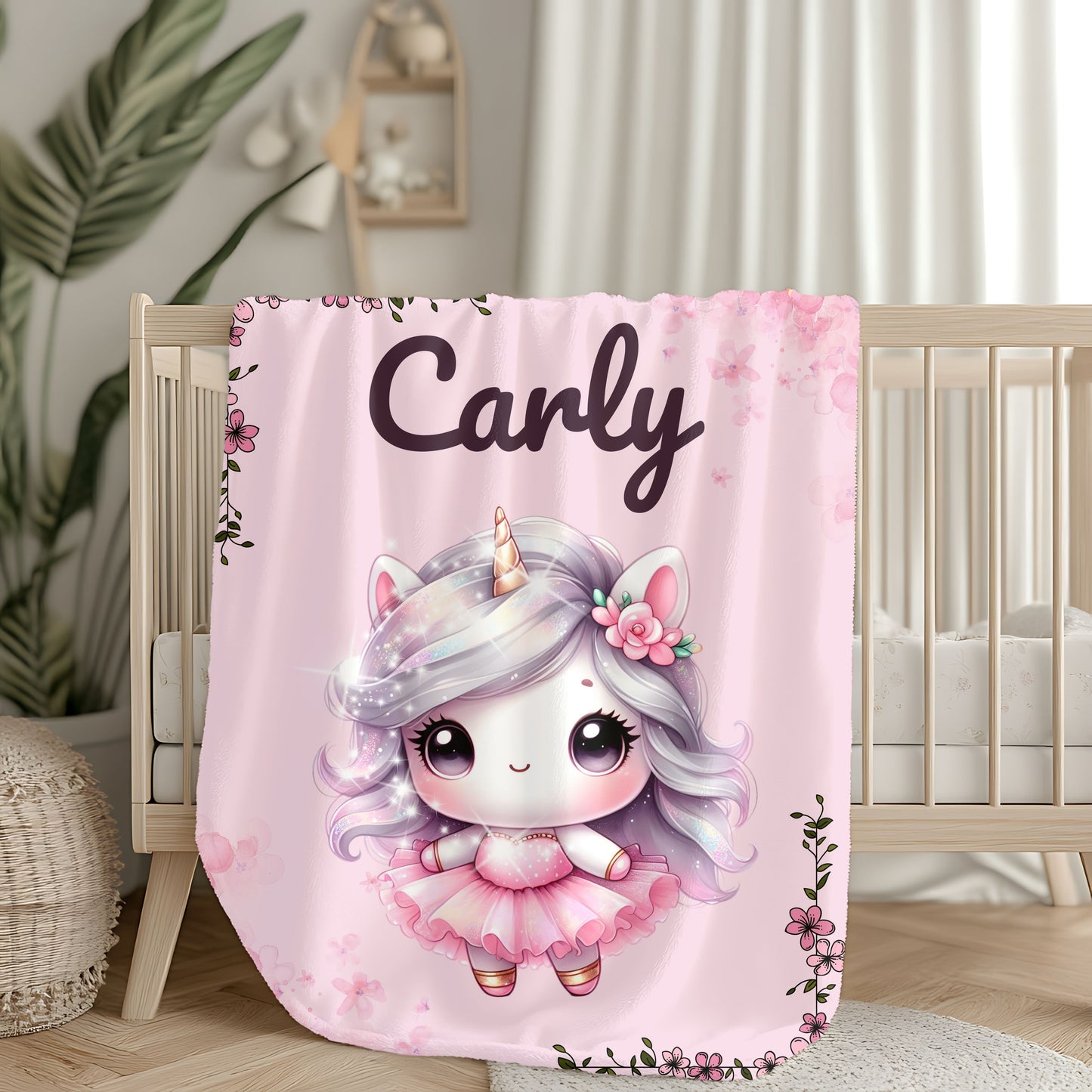 Customized Unicorn Velveteen Plush Blanket, Kid's Gift, Nursery Decor, Cozy Throw, Personalized Blanket, Birthday Present