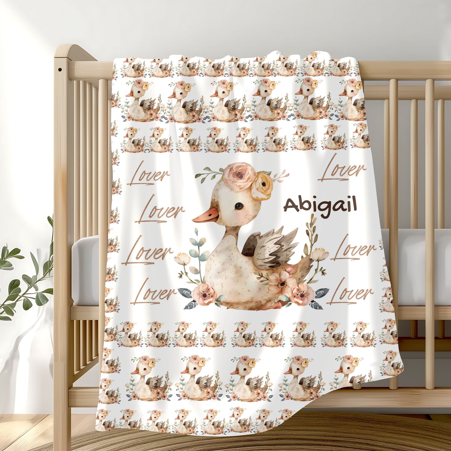 Personalized Velveteen Plush Blanket with Floral Duck Design | Cozy Gift for Baby Nursery, Birthday, Baby Shower, New Parents