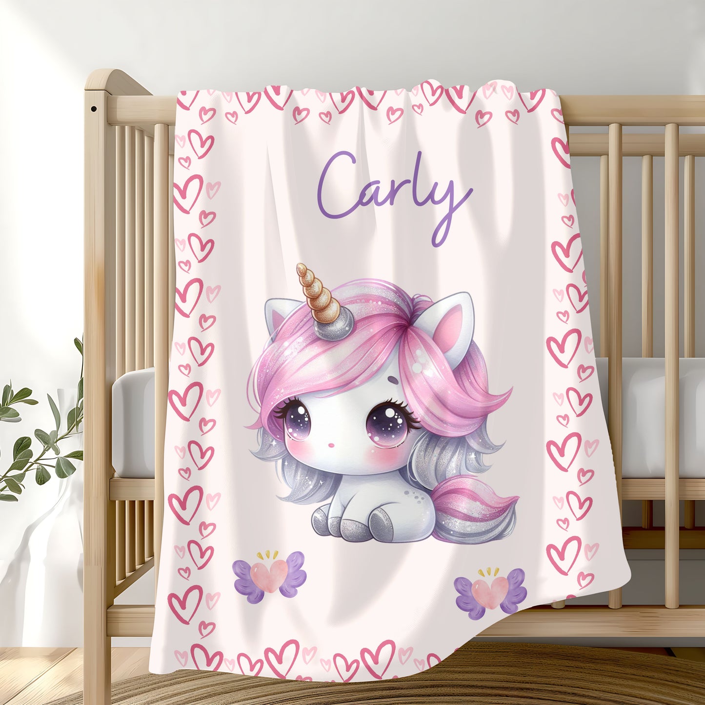 Personalized Unicorn Velveteen Plush Blanket, Custom Baby Blanket, Kids Blanket, Cozy Gift, Soft Throw Blanket, Nursery Decor