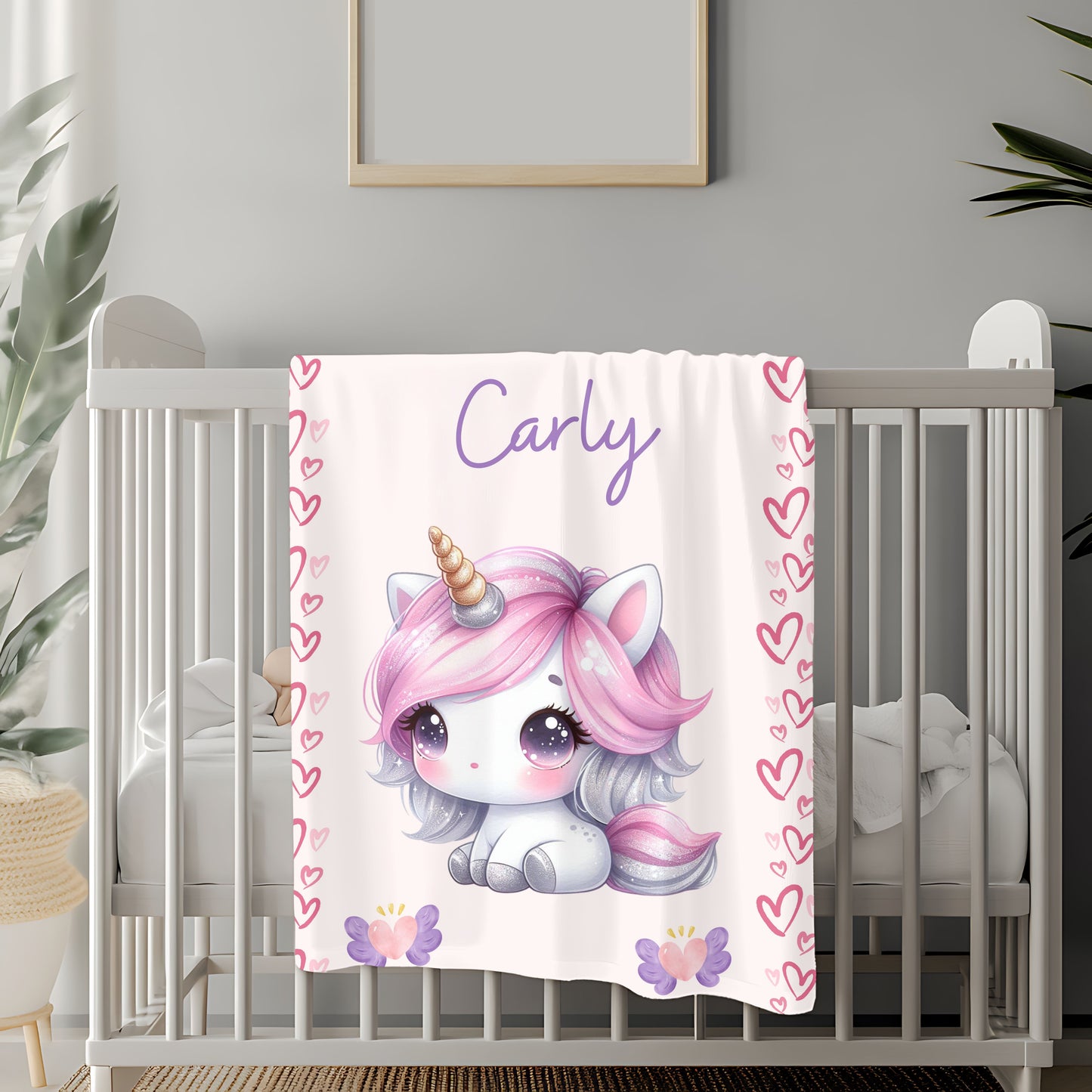 Personalized Unicorn Velveteen Plush Blanket, Custom Baby Blanket, Kids Blanket, Cozy Gift, Soft Throw Blanket, Nursery Decor